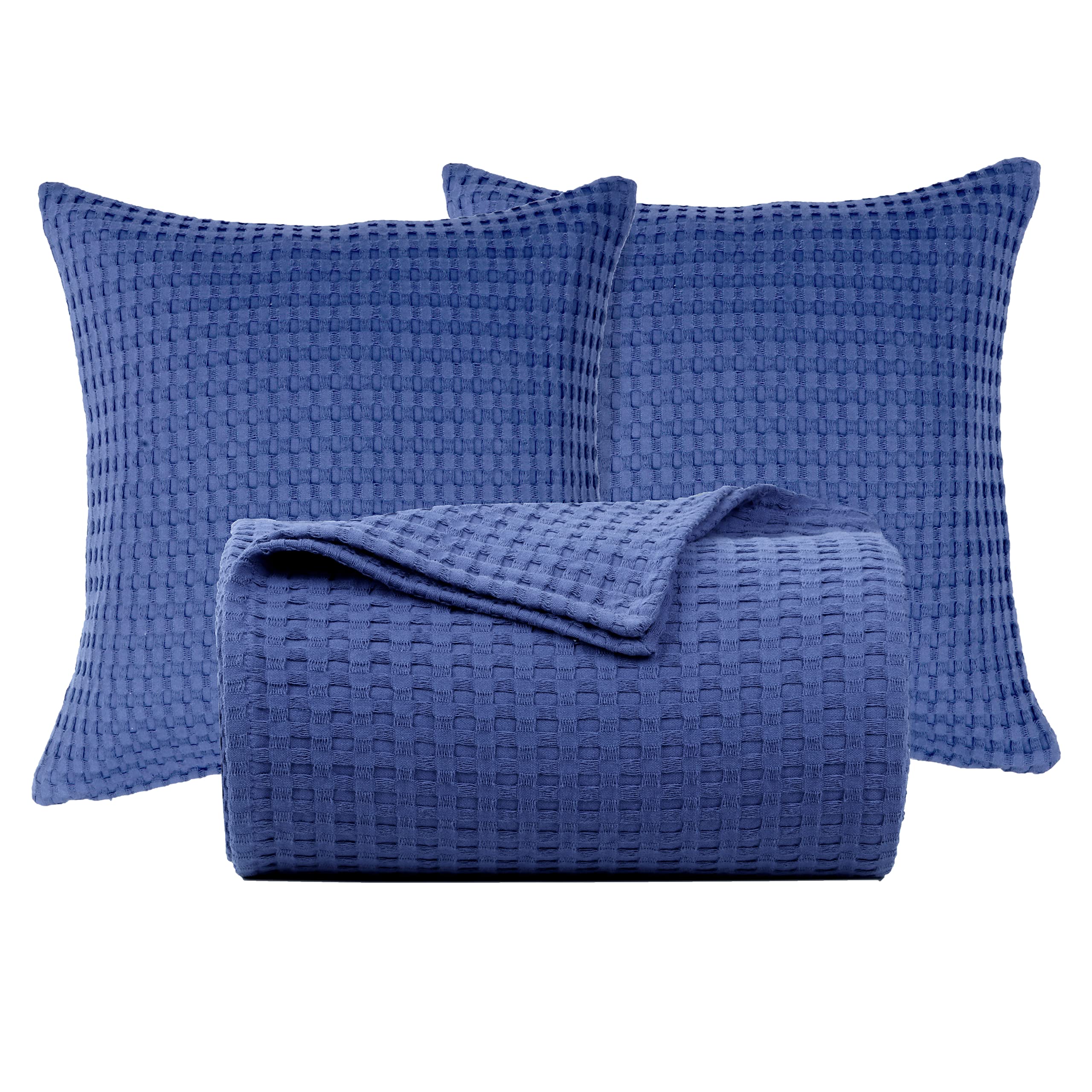 Tex Trend 100% Cotton Waffle Weave Queen Size Blanket - Lightweight & Breathable Cooling Bed Blanket for All Seasons, Navy Blue, 90x90 Inches - Perfect for Bedroom, Guest Room, Dorm, Sofa & Travel Use