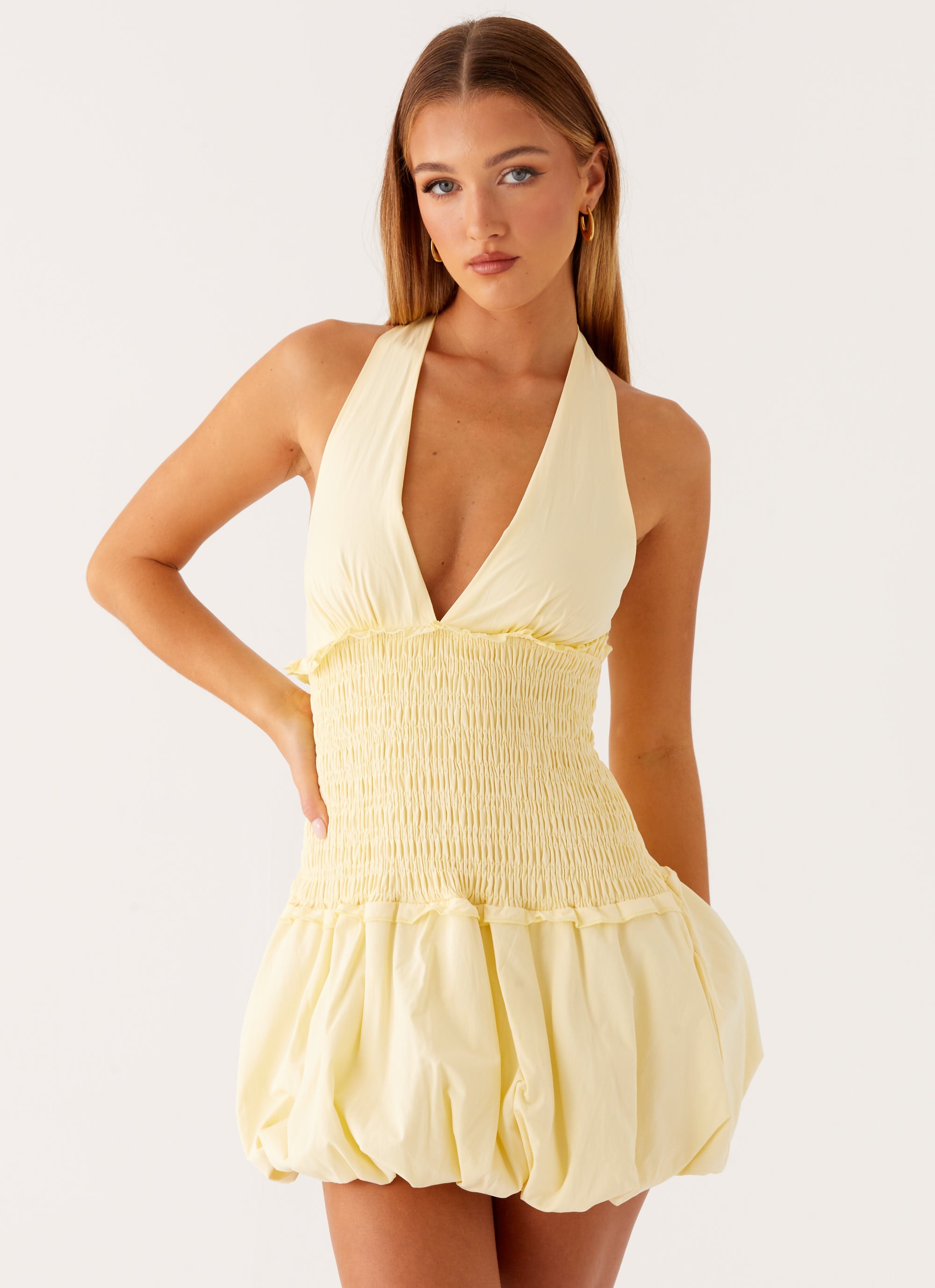 Dimi Bubble Mini Dress for Women - Trendy Yellow Sleeveless Party Dress for Summer, Beach, and Night Out