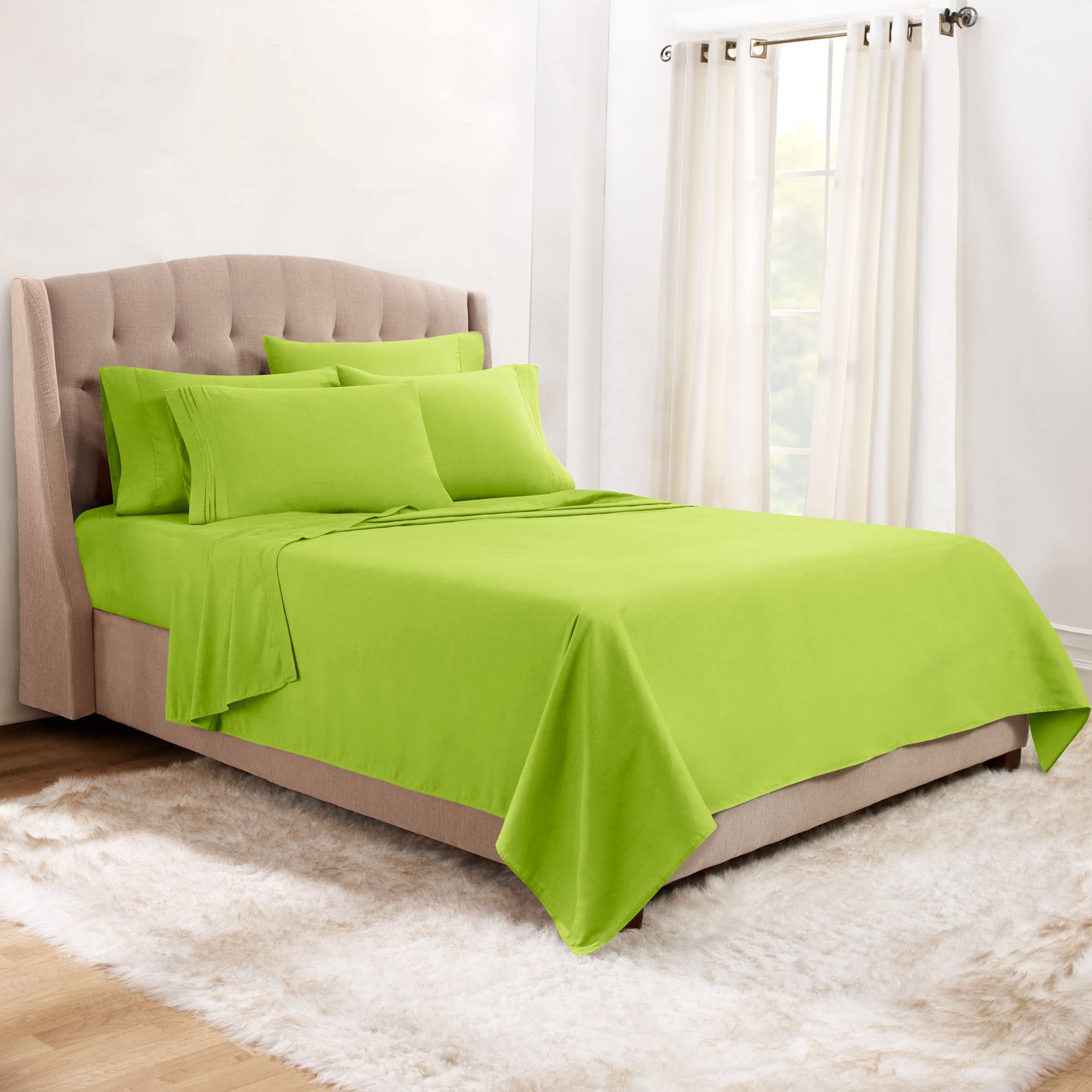 Clara Clark Twin XL Sheet Set, 5-Piece Hotel Luxury Bedding - Super Soft Microfiber Sheets & Pillowcases for Twin XL Beds (Garden Green) - Perfect for Dorms, Guest Rooms & Cozy Bedroom Upgrades