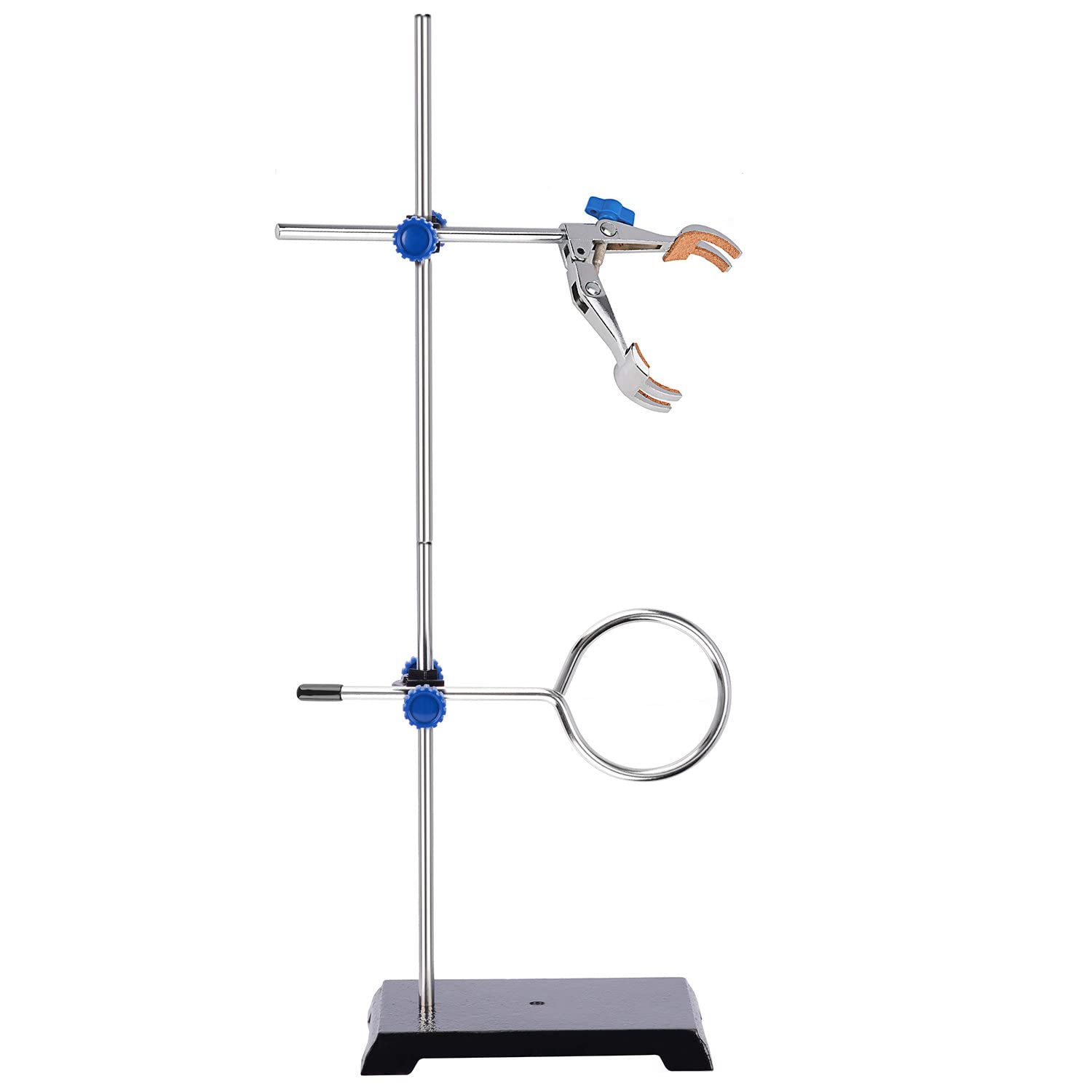 Stonylab 500ml Pressure Equalizing Funnel & Lab Stand Set - Graduated Addition Funnel with Steel Support Stand, Rod, 4-Prong Burette Clamp, Retort Ring & 2 Boss Heads - Perfect for Chemistry Experiments, Titration & Laboratory Research