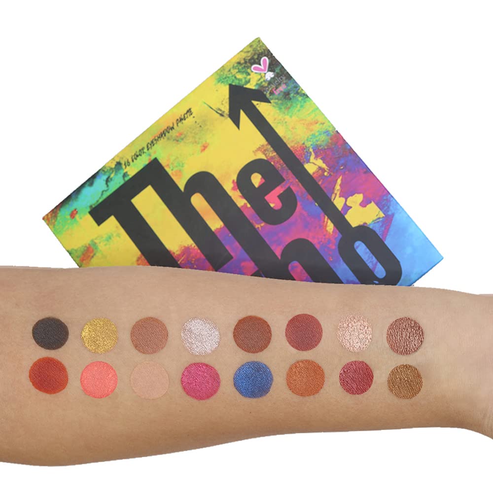 CAI BEAUTY NYC The Who Makeup Palette - 16 Color Eyeshadow Set with Glitter, Matte & Shimmer Finishes (Rainbow & Nude Shades) - Perfect for Rock Concerts, Night Out & Festival Makeup Looks