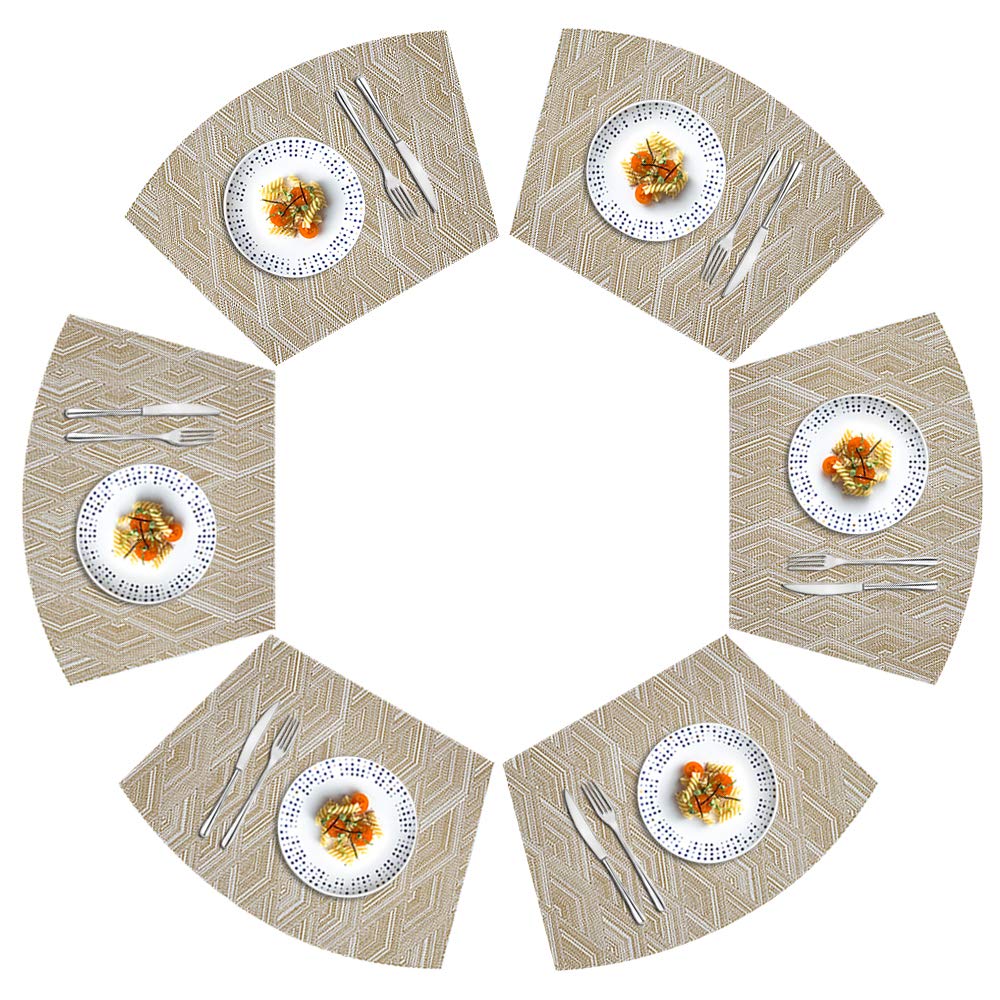 Premium Woven Vinyl Placemats Set of 6 - Heat Resistant, Durable & Washable Table Mats for Round Dining Tables - Elegant Gold Home Decor for Everyday Meals & Dinner Parties