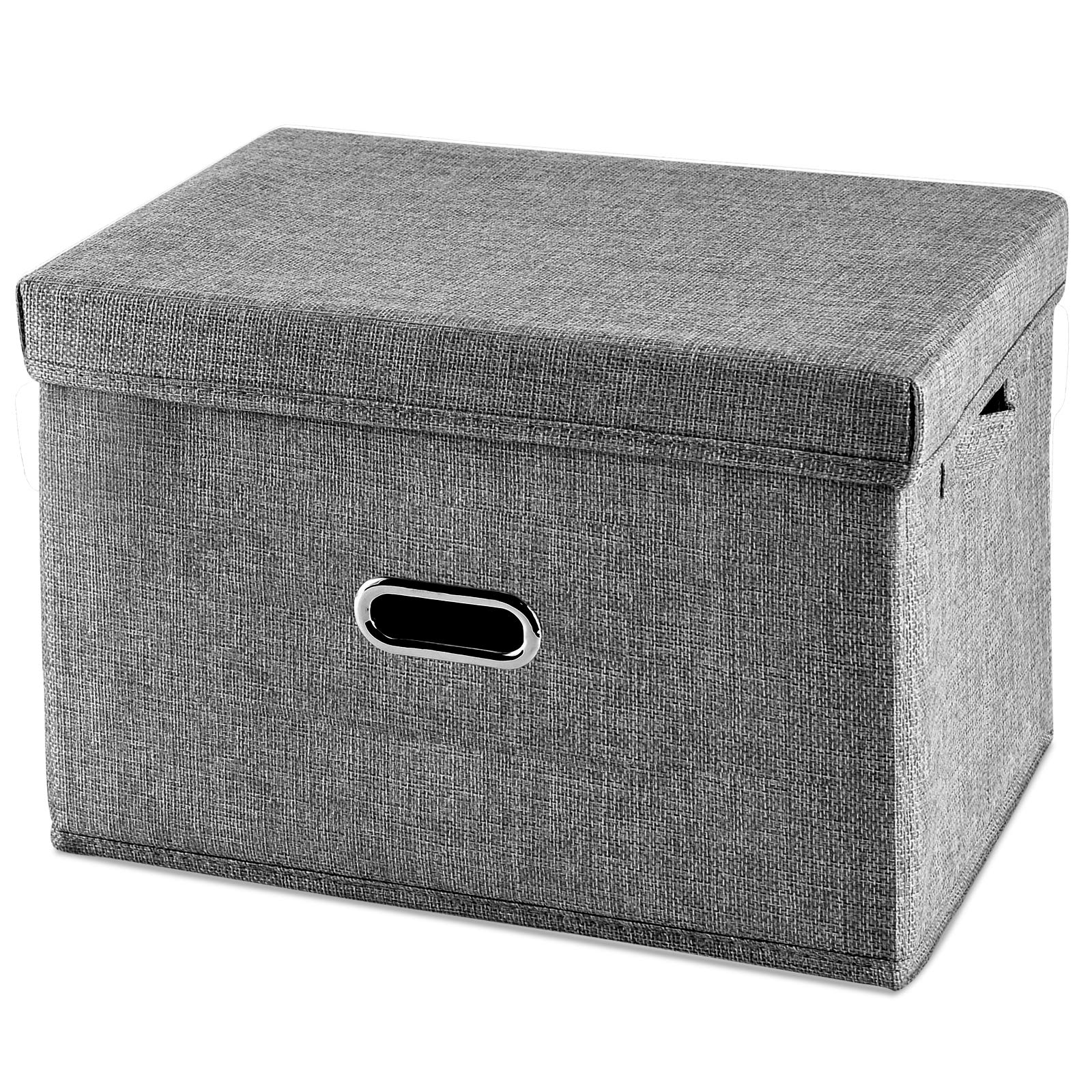 Foldable Linen Fabric Storage Bin with Lid - Large Gray Closet Organizer for Clothes, Bedroom & Office | Space-Saving Home Storage Solution for Seasonal Wardrobe, Blankets & Toys