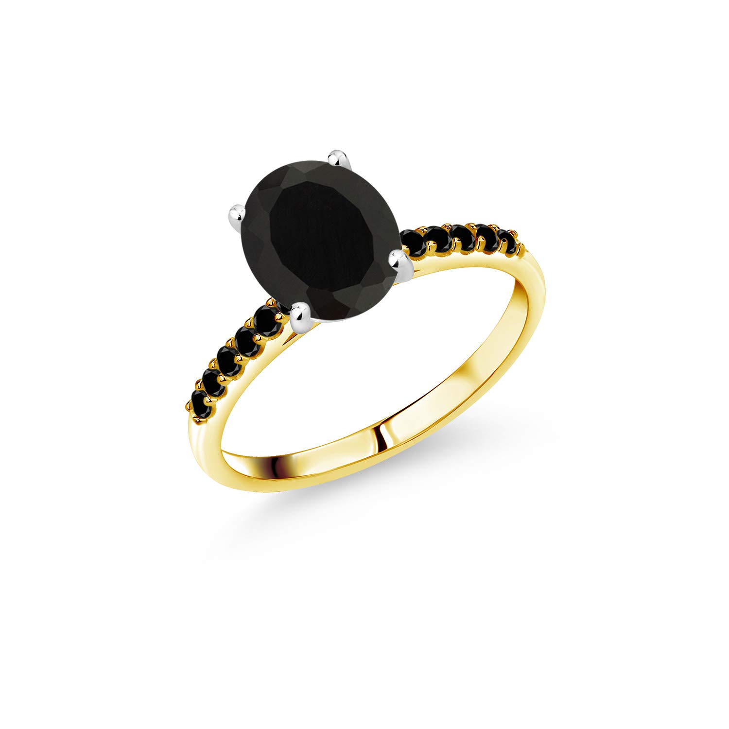 3.20 Ct Black Onyx & Black Diamond 10K Yellow Gold Ring with White Gold Prongs for Women - Elegant Statement Jewelry for Weddings, Parties & Special Occasions