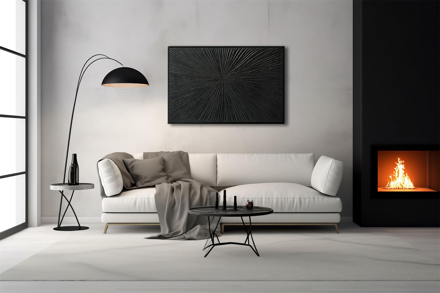 Modern Abstract Framed Black Relief Wall Art - Handmade Oil Painting on Canvas with Quartz Sand Texture - Elegant Home Decor for Living Room, Bedroom & Office