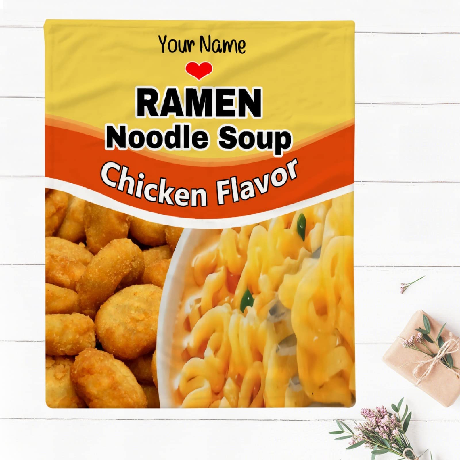 Custom Ramen Noodle Blanket - Personalized Funny Food Blanket with Name | Novelty Gift for Food Lovers | Birthday & Christmas Present | 50