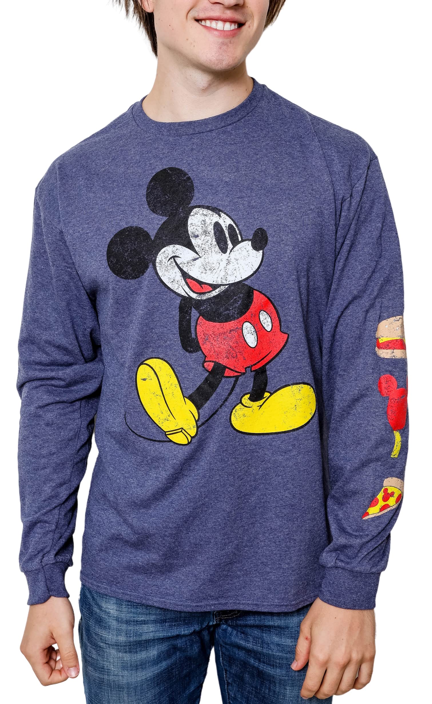 Disney Mickey Mouse Classic Distressed Vintage Long Sleeve T-Shirt for Men & Women - Casual Comfortable Cotton Tee for Disney Fans, Theme Parks, and Everyday Wear