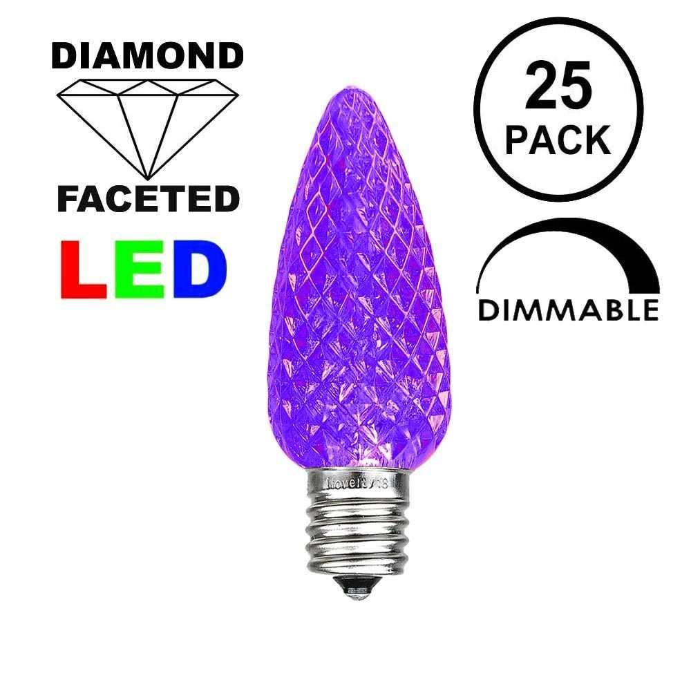 25PK C7 LED Faceted Ultra Bright Dimmable Christmas Light Bulbs - Energy Efficient Purple Outdoor String Lights for Holiday Decorations, Tree Lighting & Patio Party Decor