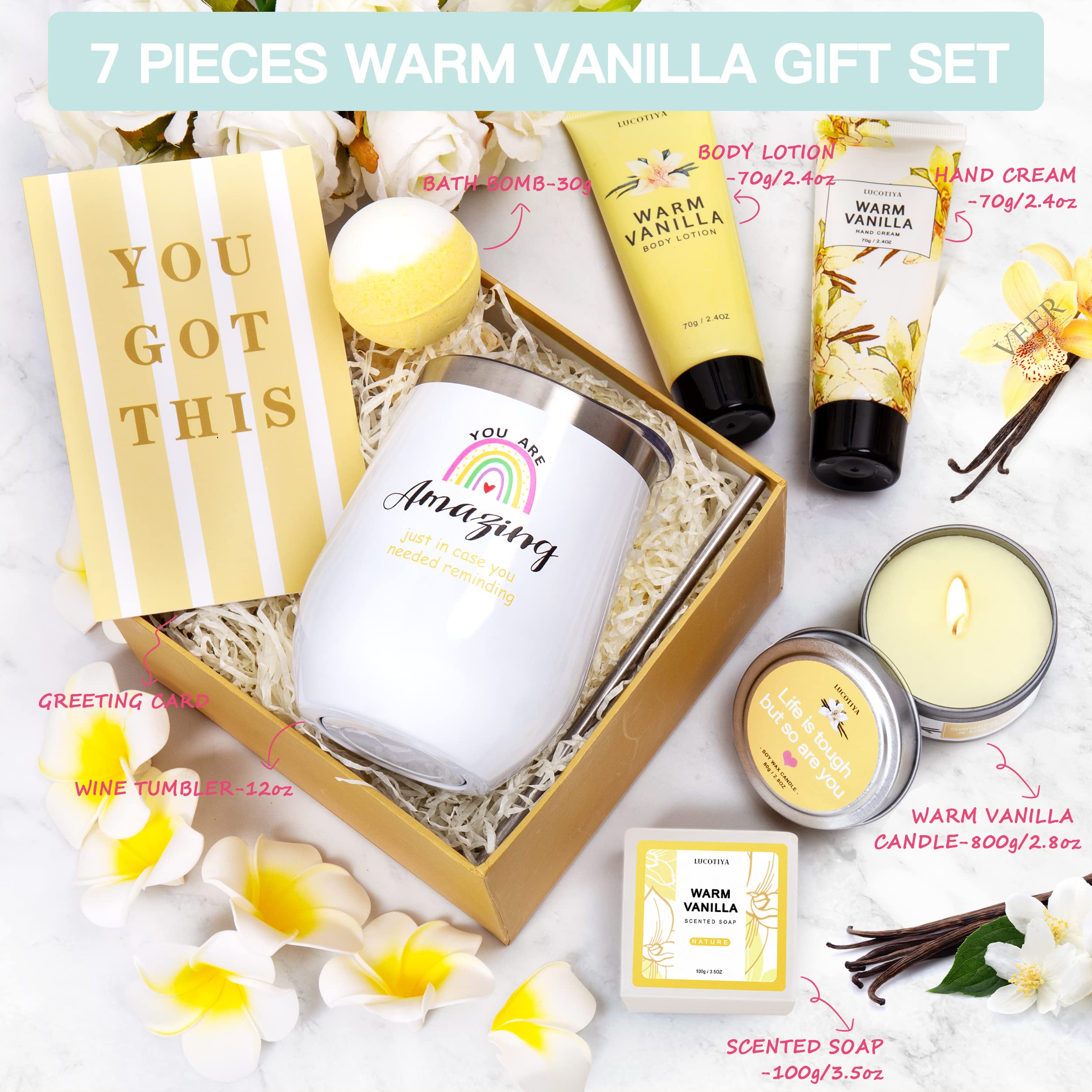 Relaxing Spa Gift Basket for Women - Vanilla Bath & Body Set, Self Care Birthday Gifts for Her, Bestie, Mom, Wife - Perfect for Christmas, Mother's Day & Stress Relief