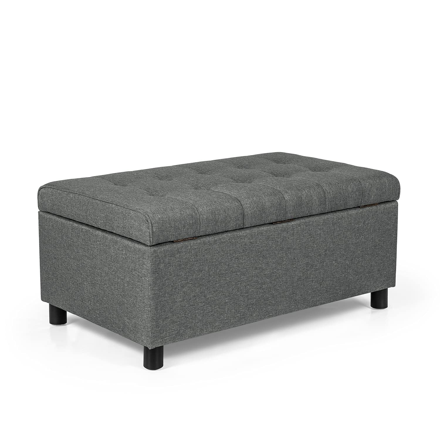 Joveco Fabric Rectangular Lift Top Storage Ottoman - Tufted Storage Bench Footrest Stool for Living Room, Entryway, Bedroom (Gray) | Multi-Functional Furniture for Home Organization & Extra Seating