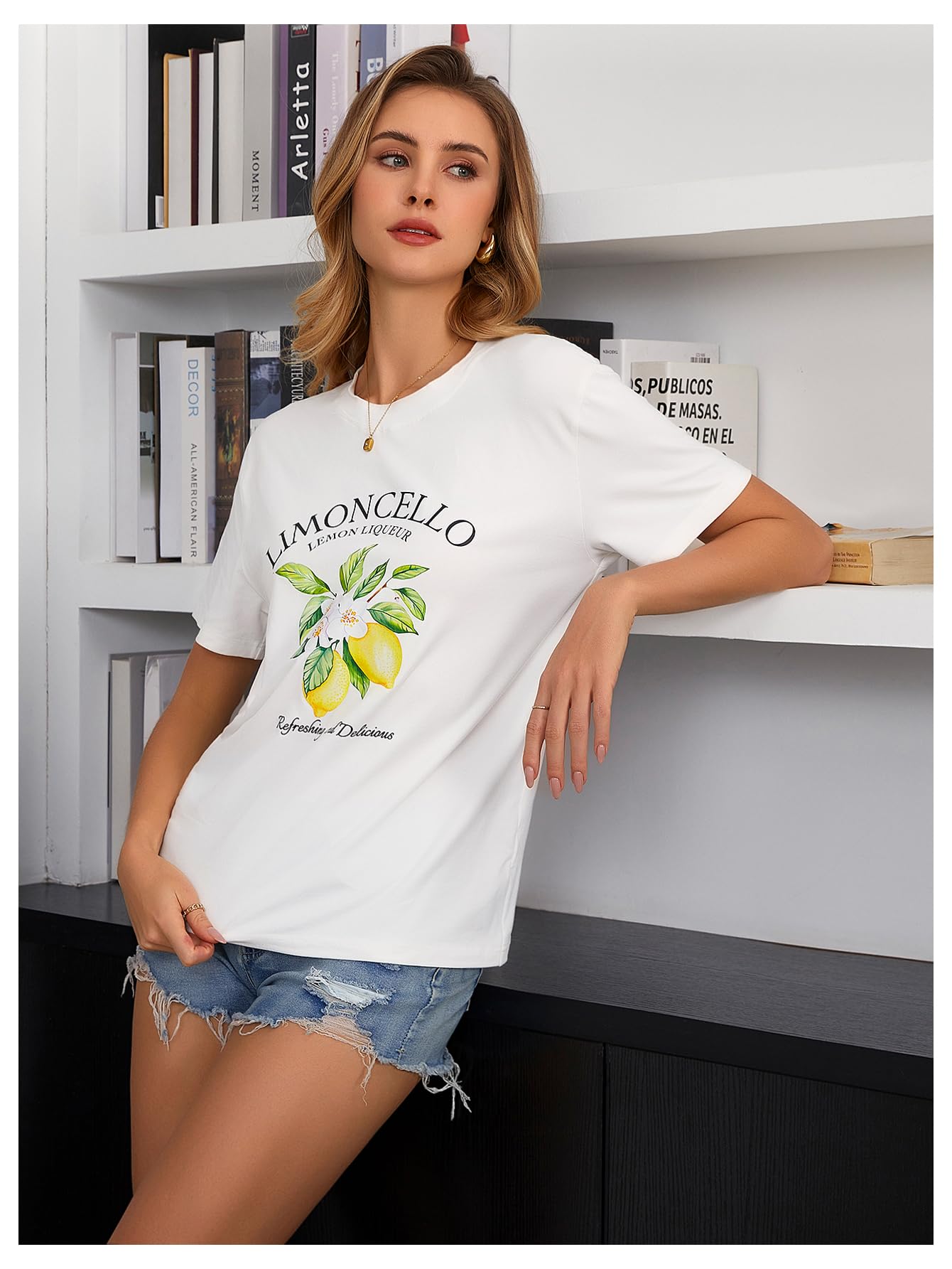 SweatyRocks Women's Lemon Print Short Sleeve T-Shirt - Fruit Graphic Casual Tee for Summer Outfits, Beach Wear & Street Style Fashion