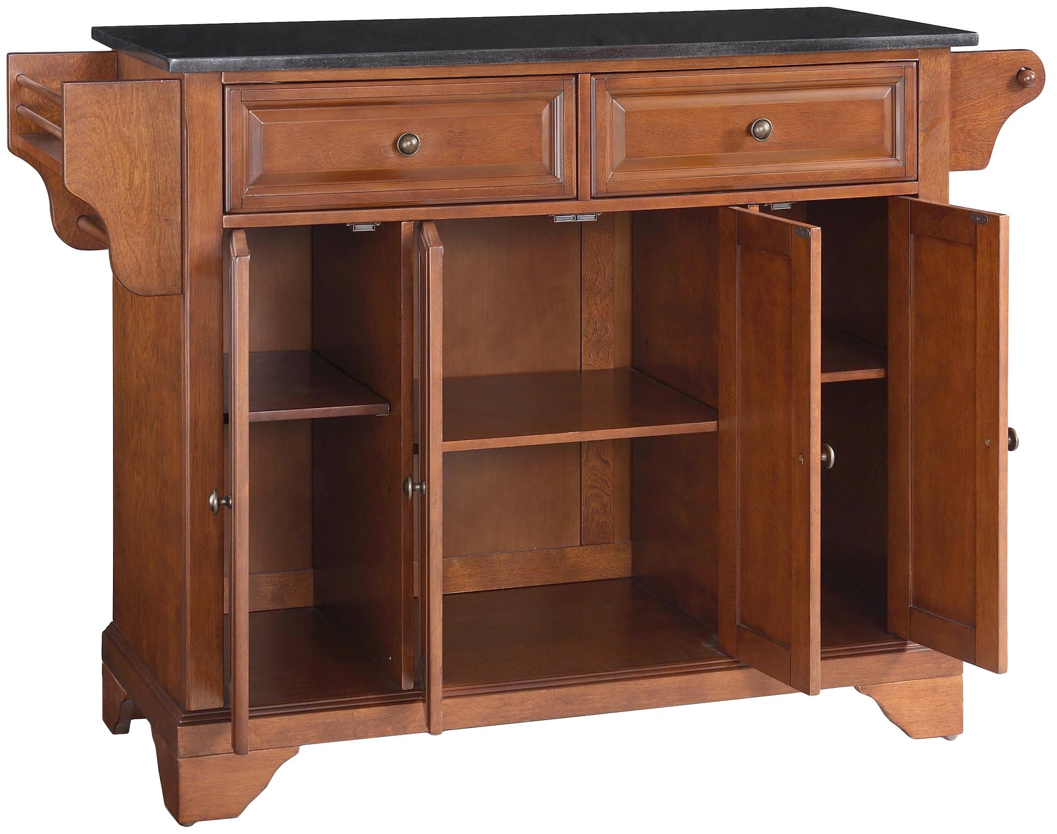Crosley Lafayette Granite Top Rolling Kitchen Island Cart with Storage - Microwave Stand, Spice Rack, Cherry Finish - Perfect for Small Kitchens, Pantry Organization & Extra Counter Space