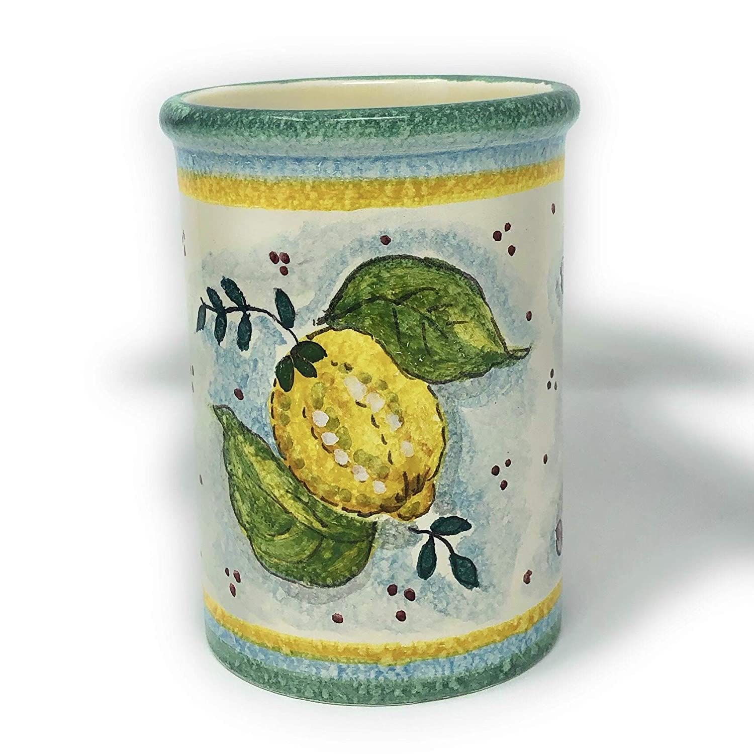Italian Ceramic Utensil Holder - Hand Painted Tuscan Art Pottery Vessel Made in Italy | Perfect for Kitchen Organization & Rustic Home Decor