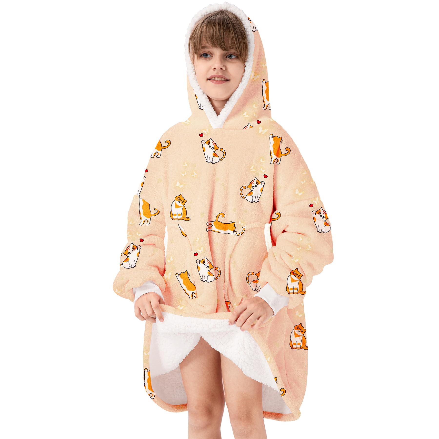 Zando Wearable Blanket Hoodie for Kids & Adults - Oversized Sherpa Fleece Sweatshirt | Cozy Gift for Movie Nights, Camping & Lounge Wear