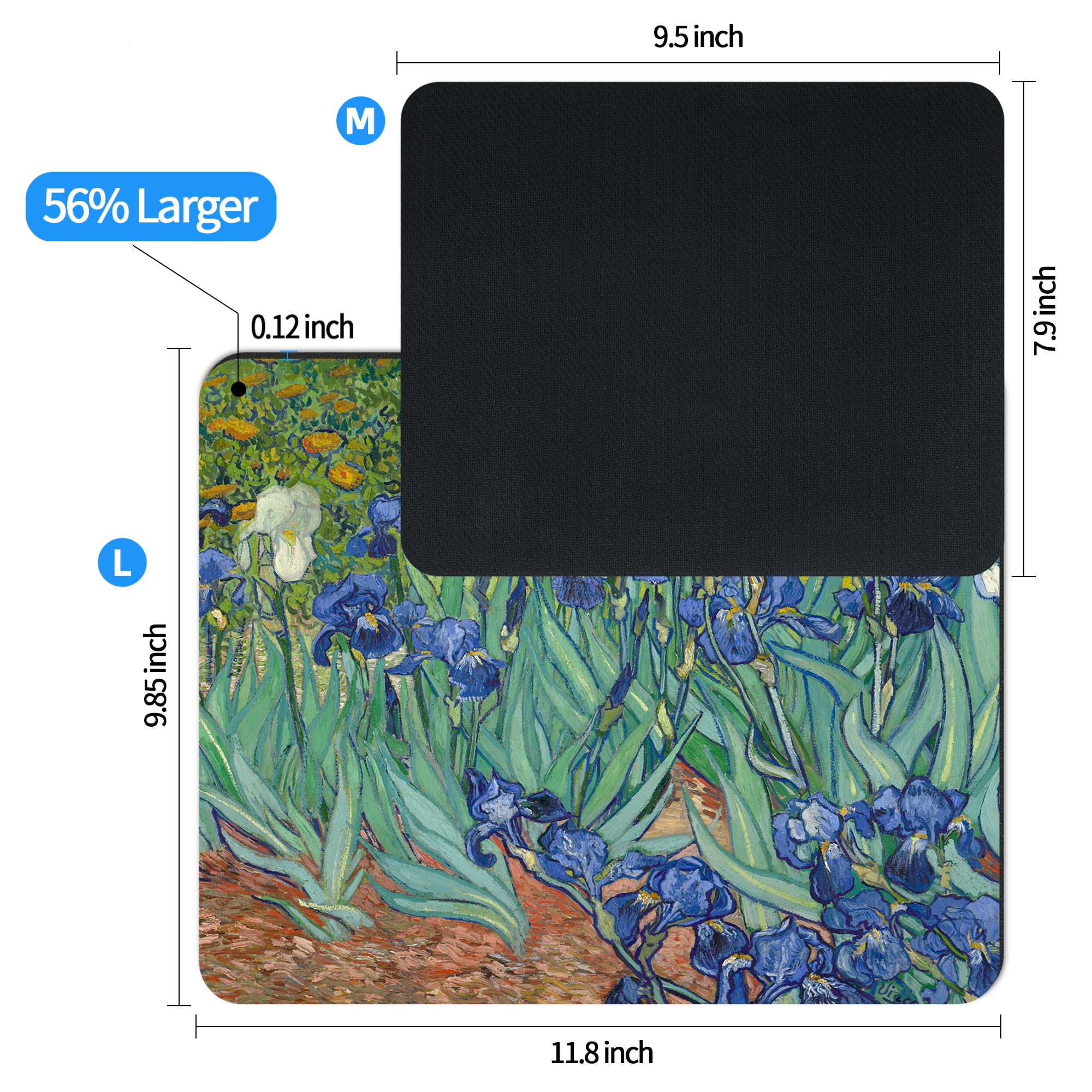 Upgraded Large Gaming Mouse Pad - 11.8x9.8 Inches Non-Slip Rubber Base Mouse Mat for PC, Laptop, Office & Home (Van Gogh Irises Design) | Perfect for Gaming, Work, and Graphic Design