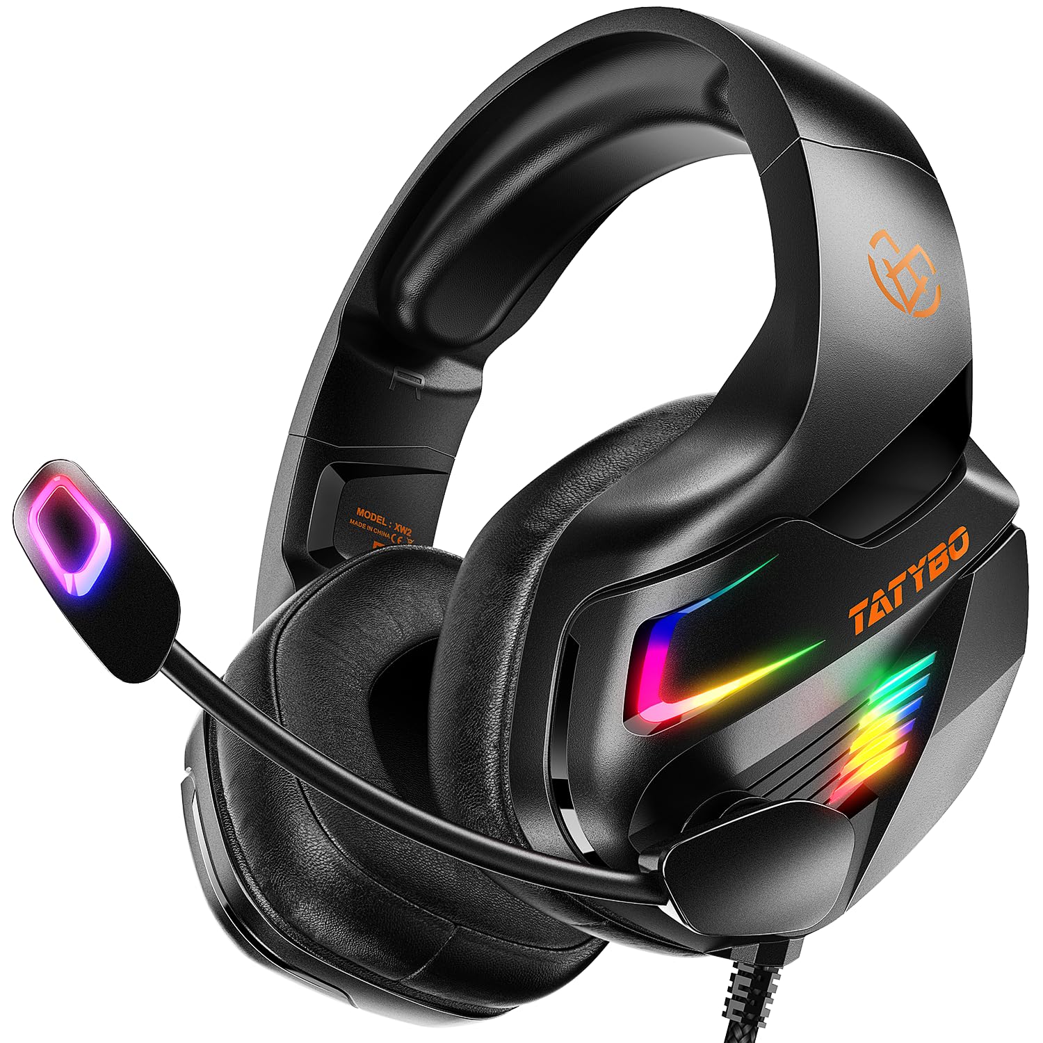 Tatybo Gaming Headset for PS4, PS5, Xbox One - Noise Cancelling Microphone, Stereo Bass, Deep LED RGB Lights (Black) - Perfect for Online Gaming, Streaming & Virtual Meetings