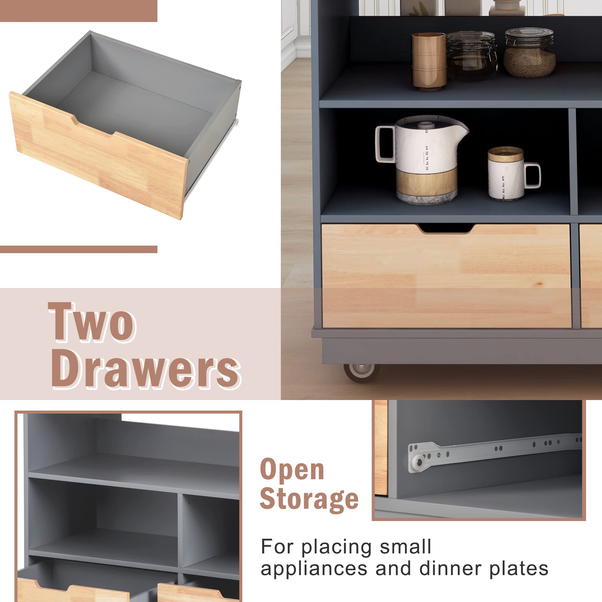 LZ LEISURE ZONE 46-Inch Blue Kitchen Island Cart with 2 Drawers & Shelves - Rolling Mobile Kitchen Storage Cabinet for Dining Room, Small Apartment & Food Prep Station - Perfect for Organizing Utensils, Cookware & Tableware