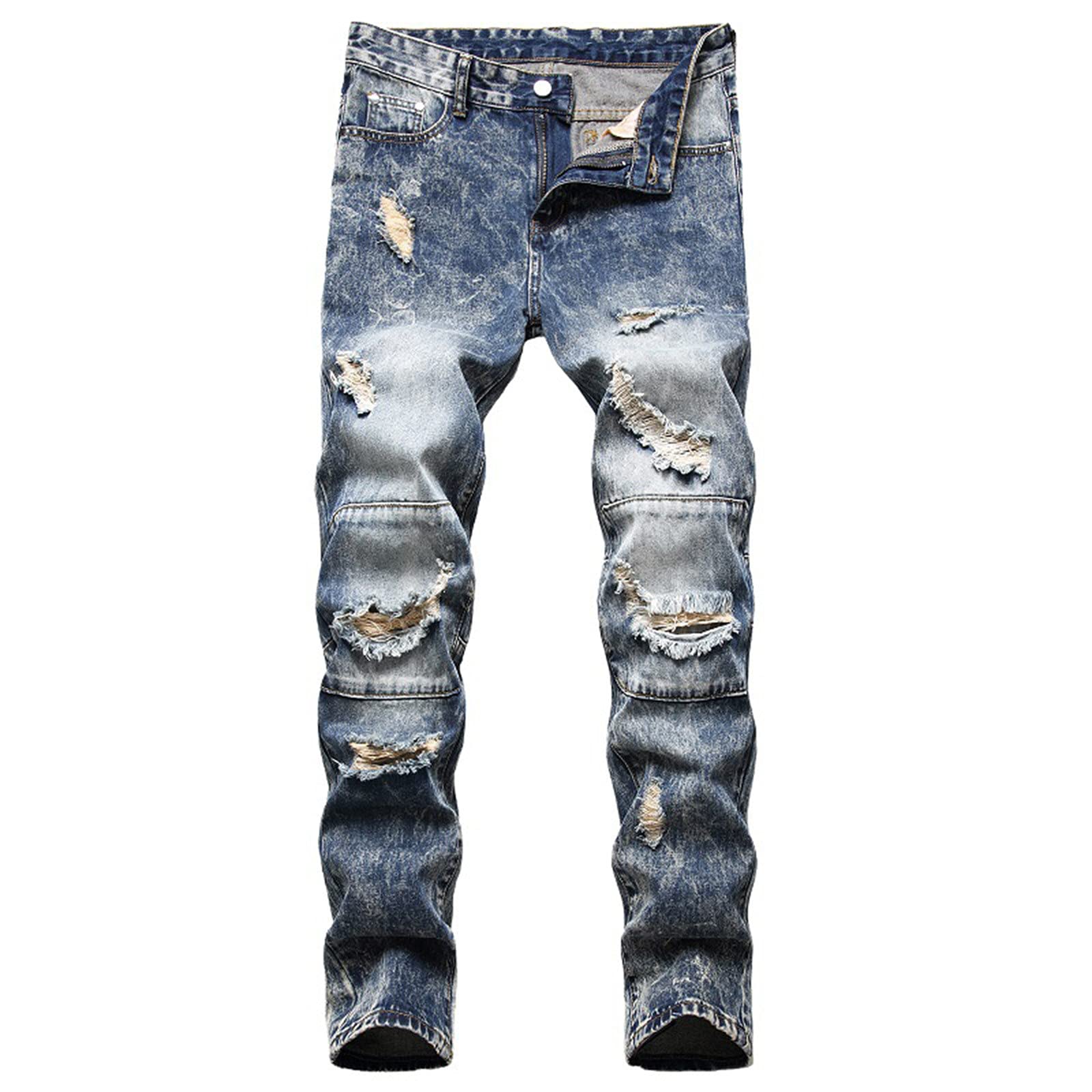 Homisy Men's Ripped Jeans - Distressed Slim Straight Fit Denim Pants with Pockets | Trendy Hip Hop Fashion for Casual Wear & Street Style
