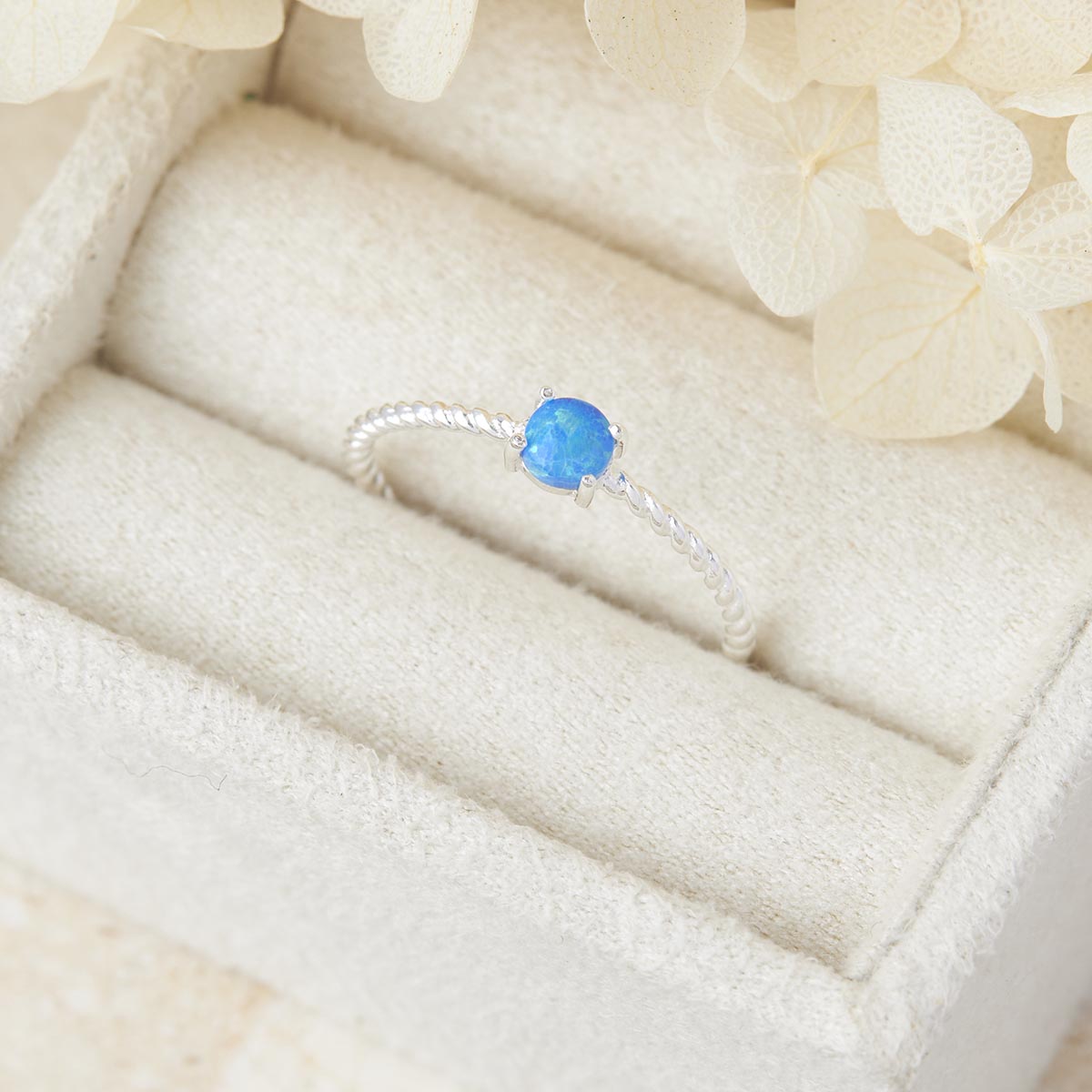 Blue Opal Ring for Women - Dainty Sterling Silver Stackable Ring with Genuine Opal Gemstone - Perfect for Everyday Wear, Gift Giving & Boho Jewelry Collection