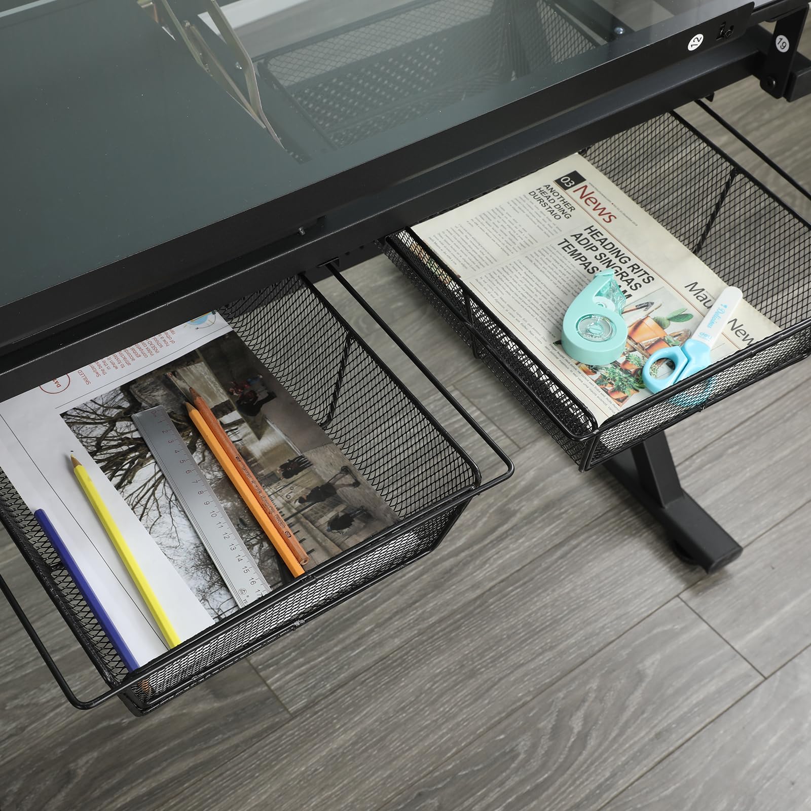 Adjustable Height Drafting Table with Tilting Glass Top - 2 Storage Drawers & Stool Included for Artists, Students & Home Office - Perfect for Diamond Painting, Drawing & Study Workspace