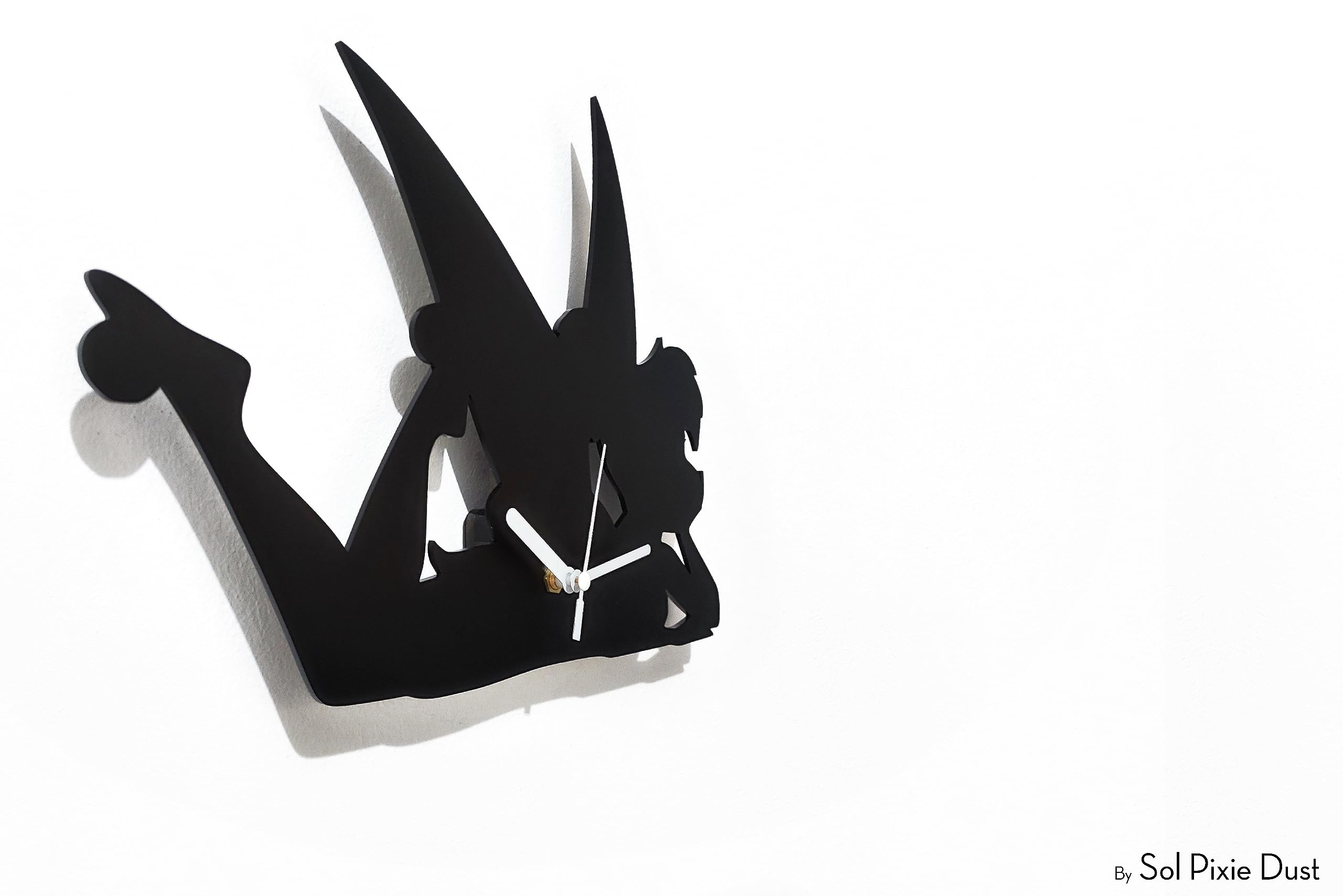 Tinkerbell Fairy Silhouette Wall Clock - Pixie Dust Peter Pan Inspired - Magical Neverland Theme - Nursery & Kids Room Decor - Perfect for Bedroom, Playroom, and Fantasy Themed Spaces