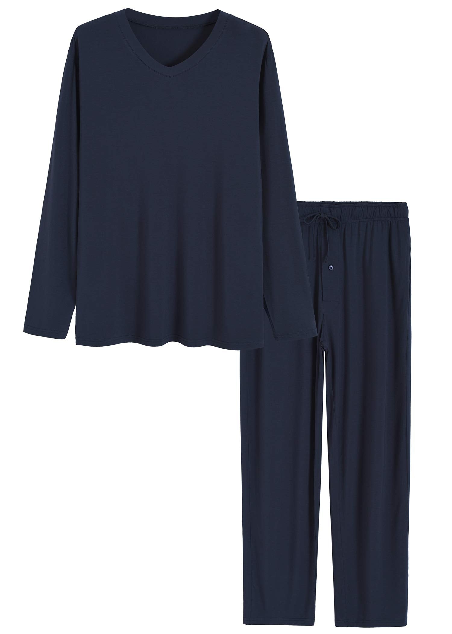 Men's Bamboo Viscose Long Sleeve Shirt & Pajama Pants Lounge Set - Soft Breathable Sleepwear for Comfortable Nights & Relaxing at Home