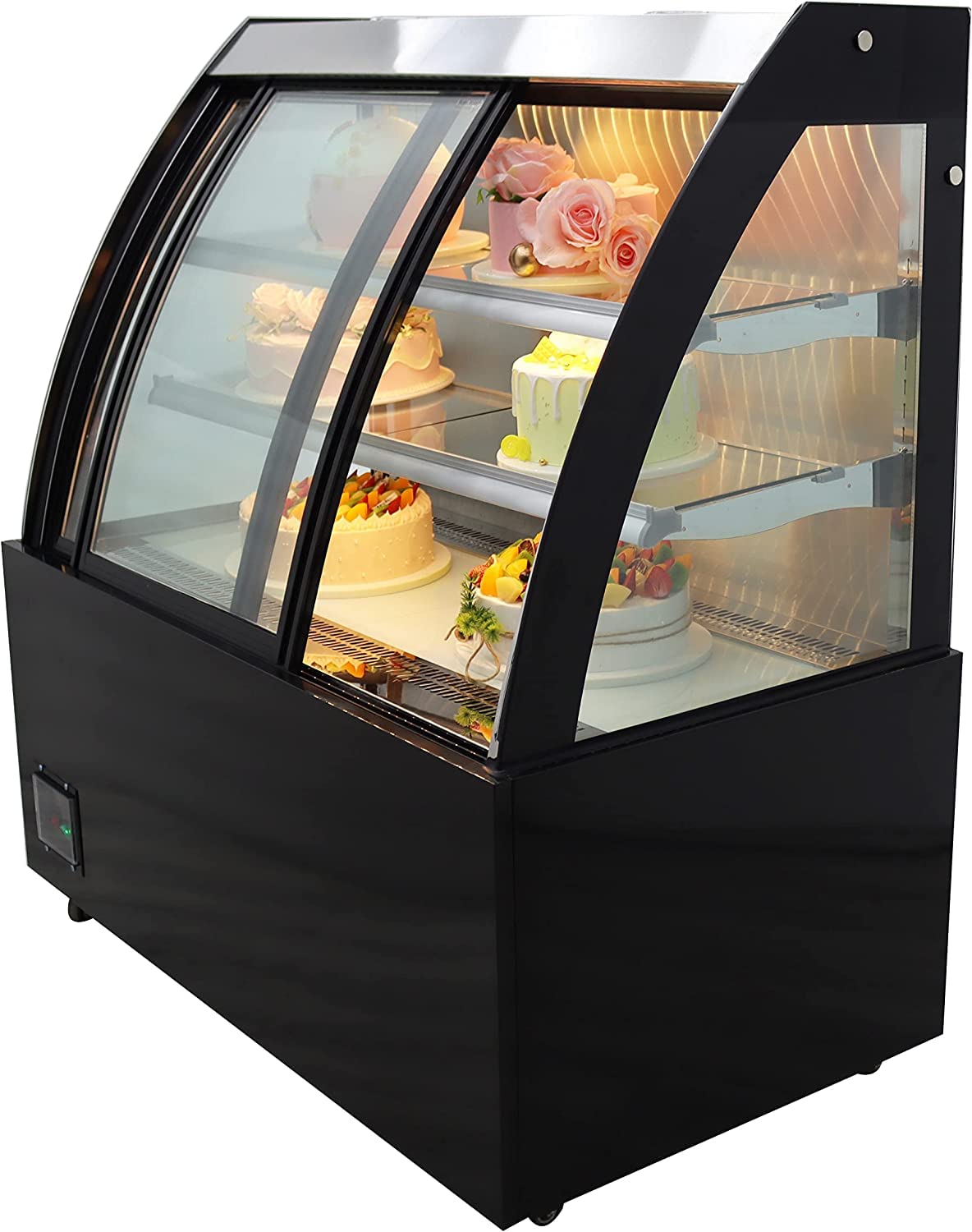 220V 47 Inch Glass Refrigerated Display Case for Bakery - Arc-Shaped Front Door Commercial Refrigerator for Cakes, Pies, Pastries & Desserts - Perfect for Bakeries, Cafes, Restaurants & Sweet Shops
