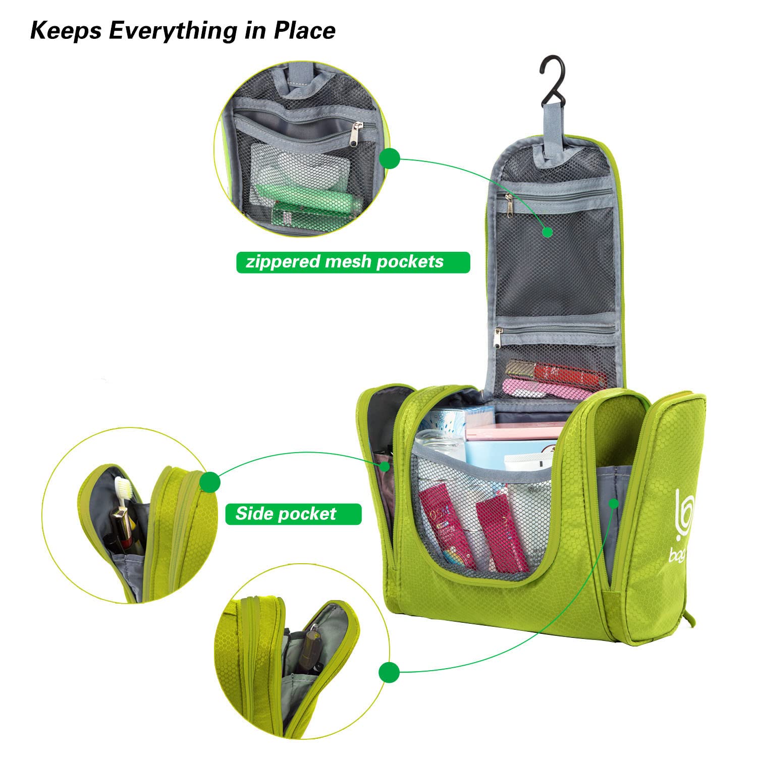 Waterproof Hanging Travel Toiletry Bag for Women & Men - Large Bathroom Organizer with Multiple Pockets - Perfect for Makeup, Shampoo & Essentials - Ideal for Camping, Gym & Airplane Travel (Green)