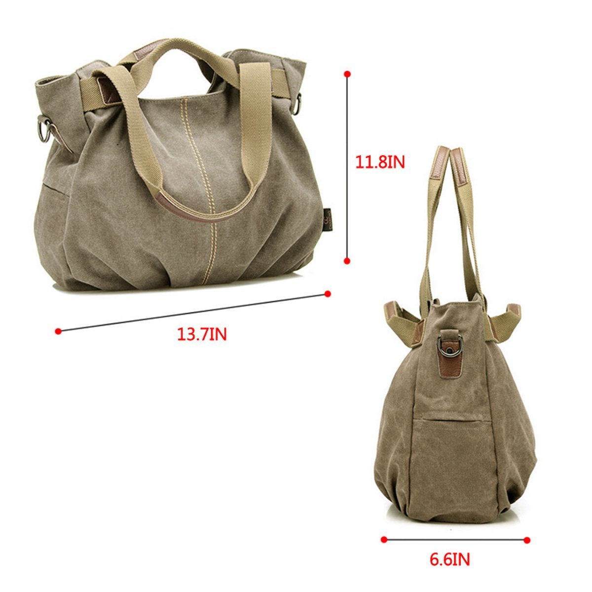 Women's Casual Canvas Tote Bag - Lightweight Hobo Shoulder Purse for Daily Use, Shopping & Work (Khaki) | Perfect for Groceries, Beach Trips & Office Commute
