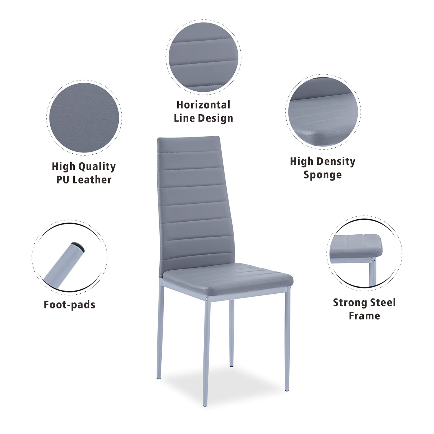 Modern Set of 4 Dining Chairs with Padded Seats - Mid Century Style Kitchen & Dining Room Chairs in PU Gray - Perfect for Home, Restaurant, and Office Use