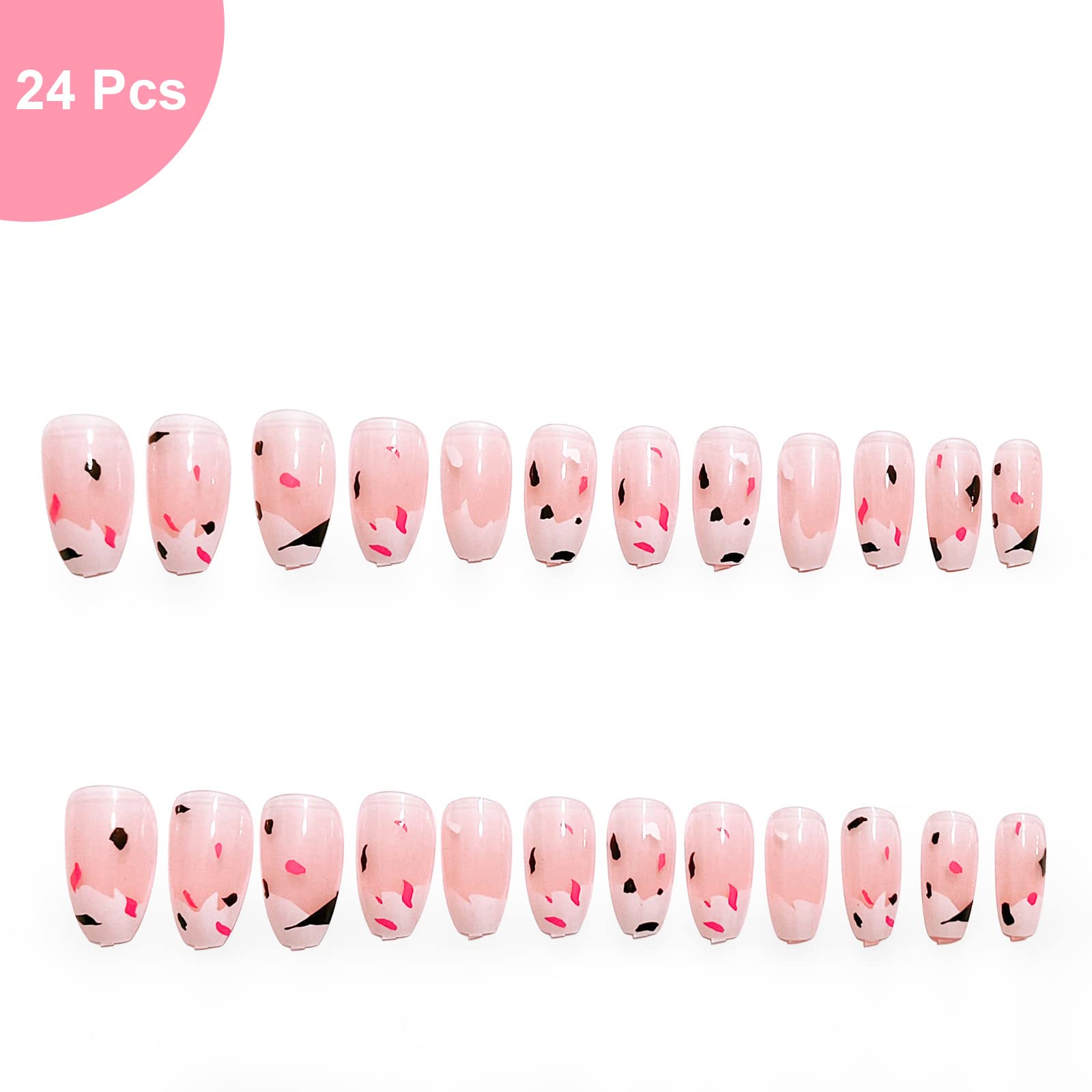 24Pcs Cow Print Press on Nails for Women - Acrylic Full Cover False Nails with Glue - Perfect for Parties, Weddings & Everyday Wear