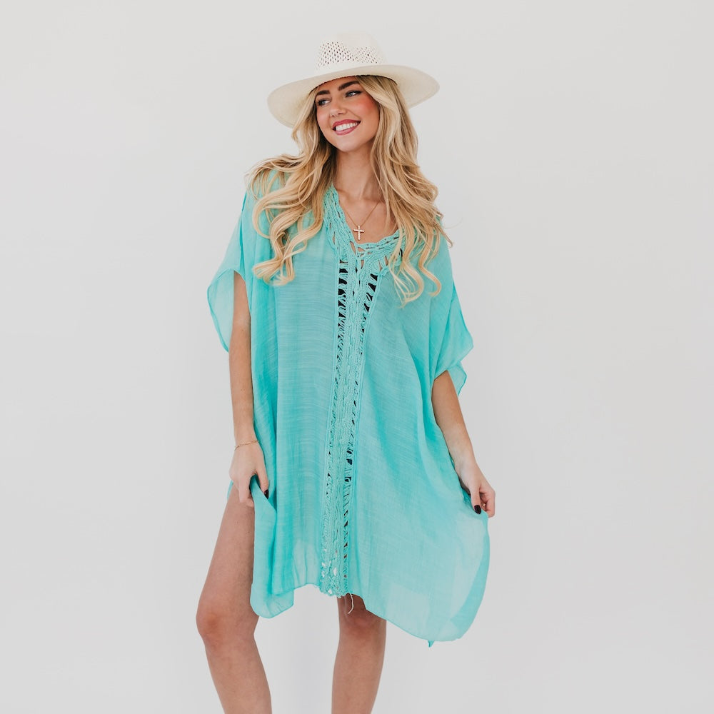Sunday In Naples Crochet Kimono Cardigan - Lightweight Boho Beach Cover Up for Women - Perfect for Summer Vacations, Music Festivals & Poolside Lounging