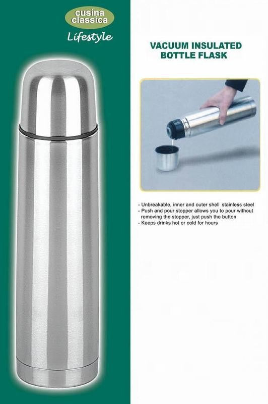 CUSINA CLASSICA 750ml Stainless Steel Vacuum Insulated Water Bottle - Keeps Drinks Hot/Cold for 24 Hours - Perfect for Hiking, Camping, Office & Travel