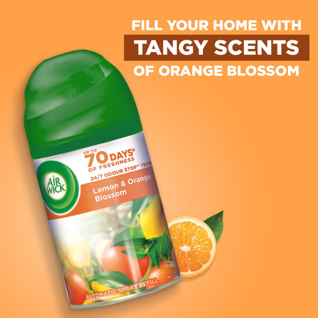 Air Wick Freshmatic Automatic Air Freshener Refill 250ml - Lemon & Orange Blossom Scent | 2600 Sprays Guaranteed | Continuous Fragrance for Home, Bathroom, Office & Car | Eliminates Odors & Freshens Air Instantly