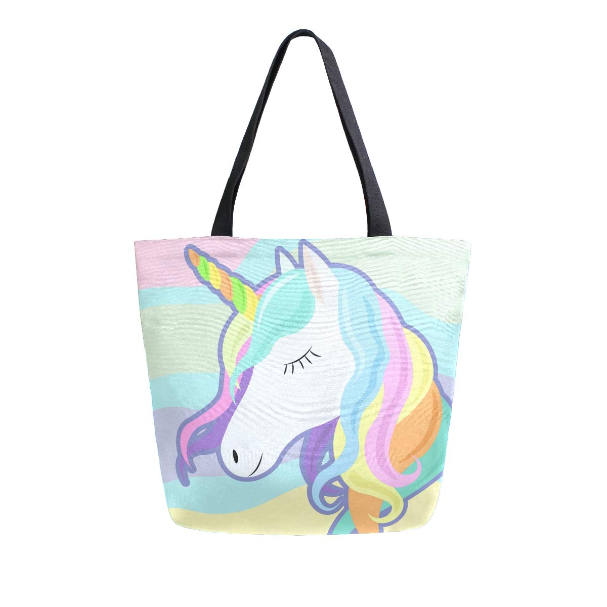 ALAZA Cute Unicorn Canvas Tote Bag for Women - Large Reusable Cotton Shoulder Bag for Travel, Work, Shopping & Grocery - Perfect Work Tote, Beach Bag & Everyday Purse
