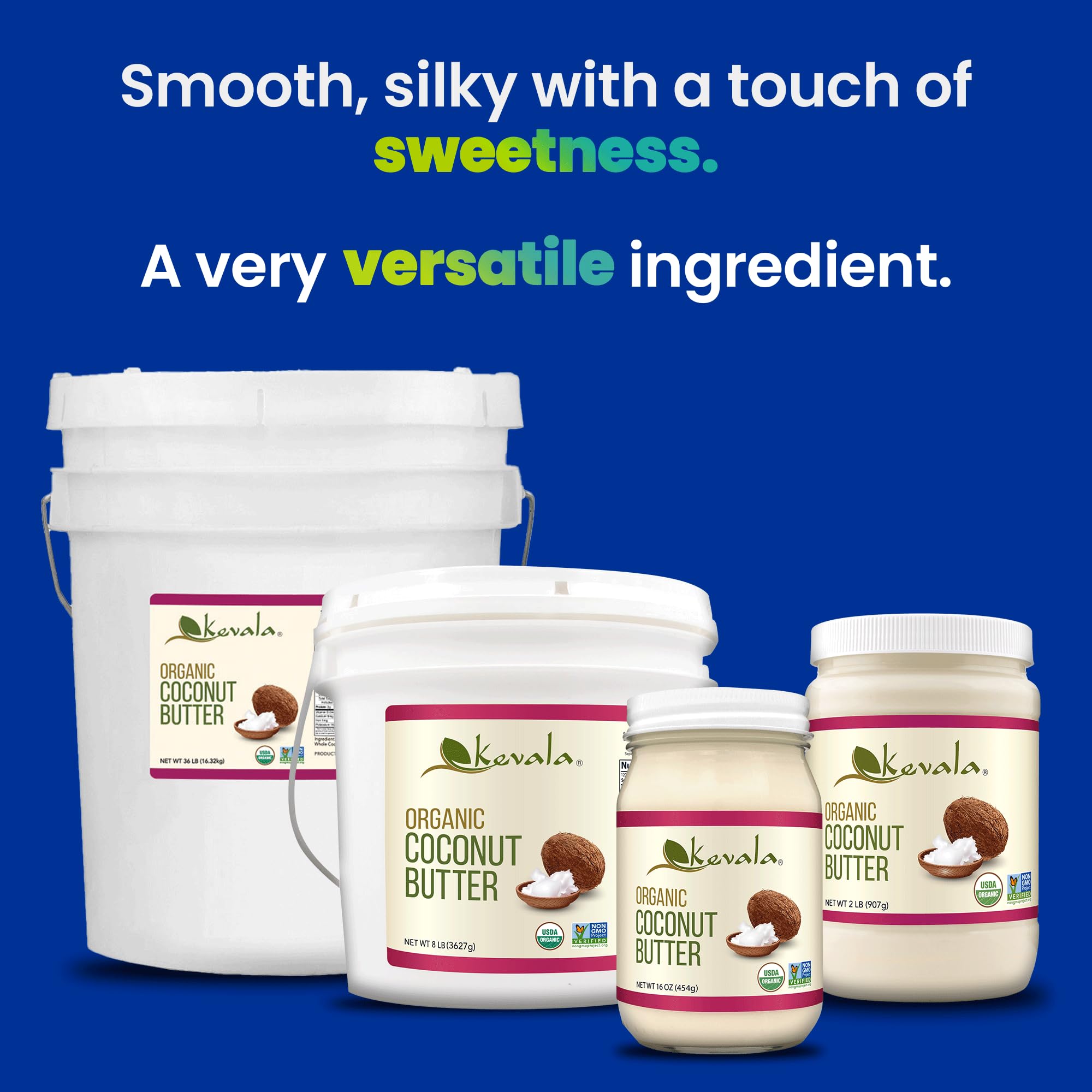 Kevala Organic Coconut Butter – 36 lb (16.32kg) – Raw, Pure, Unrefined Coconut Butter for Cooking, Baking & Smoothies – Vegan, Gluten-Free, Non-GMO