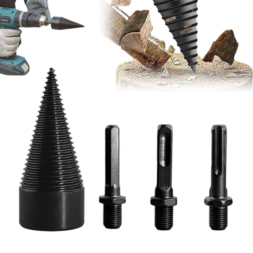 Firewood Drill Bit Set - 4PC 32mm Wood Log Splitter Drill Bits with 3 Screws for Hand Drill | Easy Firewood Splitting Tool for Faster Wood Cutting | Perfect for Camping, Fireplace, Wood Stove & Outdoor Heating
