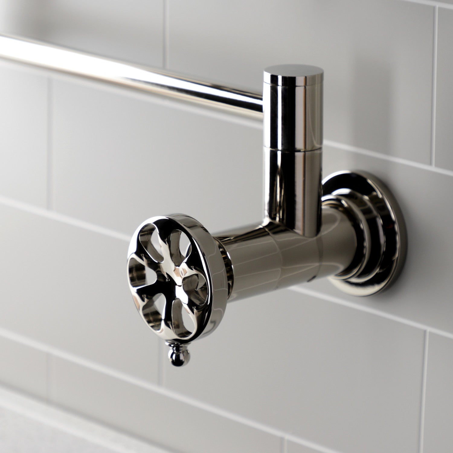 Belknap KS4106RX Two Handle Wall Mount Pot Filler Faucet - Polished Nickel Finish - Ideal for Kitchen Sink, Stove & Cooking Area
