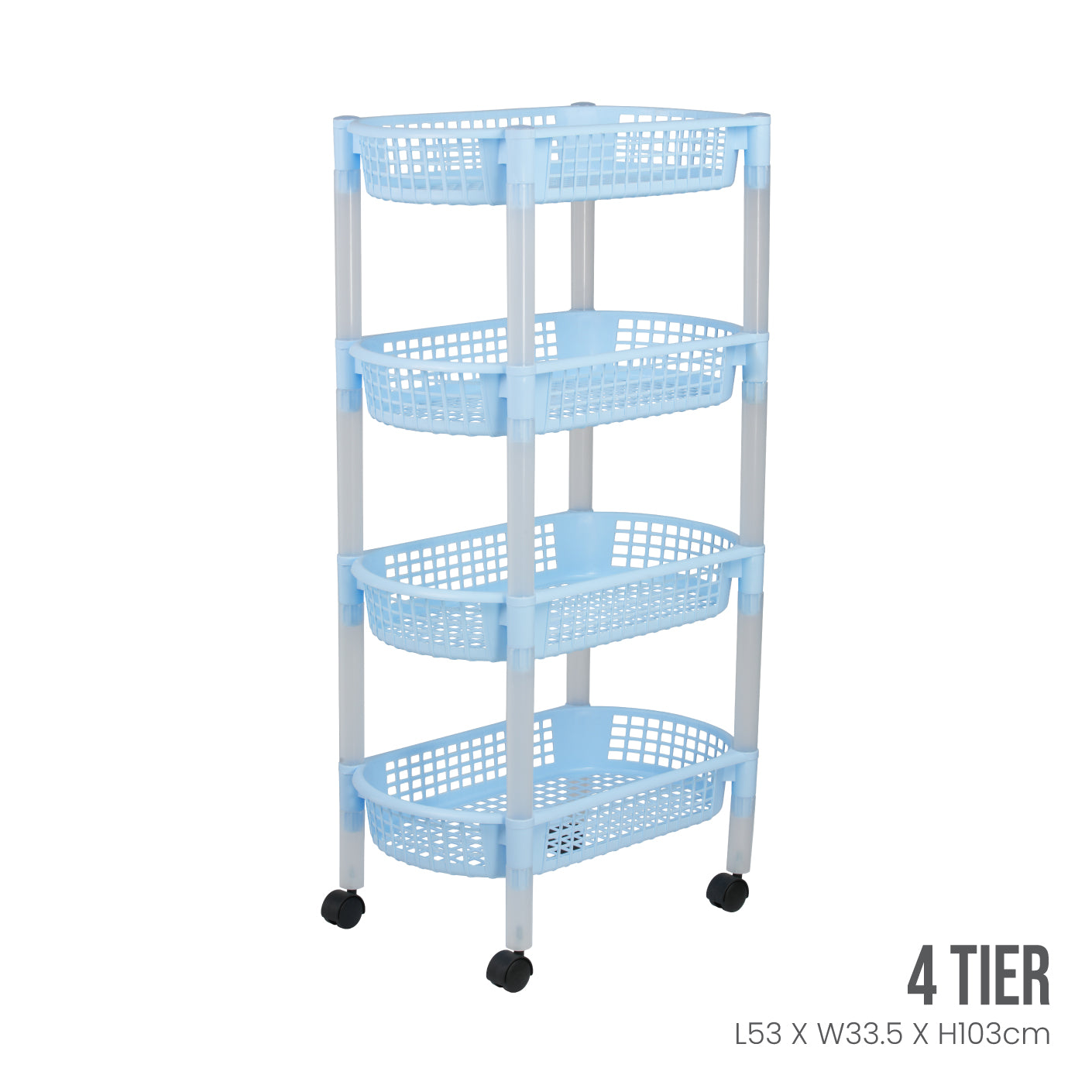 4 Tier Rolling Utility Cart with Wheels - Heavy Duty Metal Storage Organizer for Kitchen, Office, Bathroom, and Garage - Perfect for Organizing Supplies, Tools, and Household Items