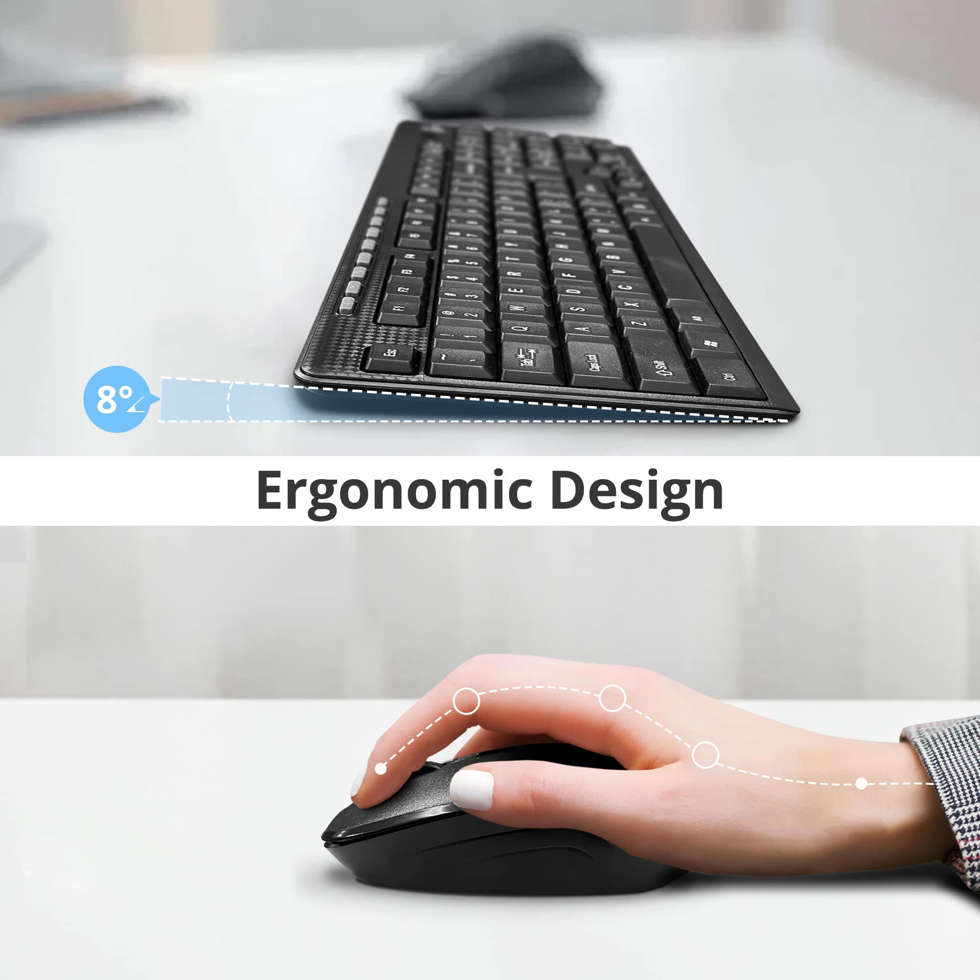 SIIG JK-WR0T12-S1 Wireless Keyboard and Mouse Combo - 102 Key Standard Size Keyboard with 3-Button Optical Mouse (Black) - Perfect for Office, Home & Gaming Use