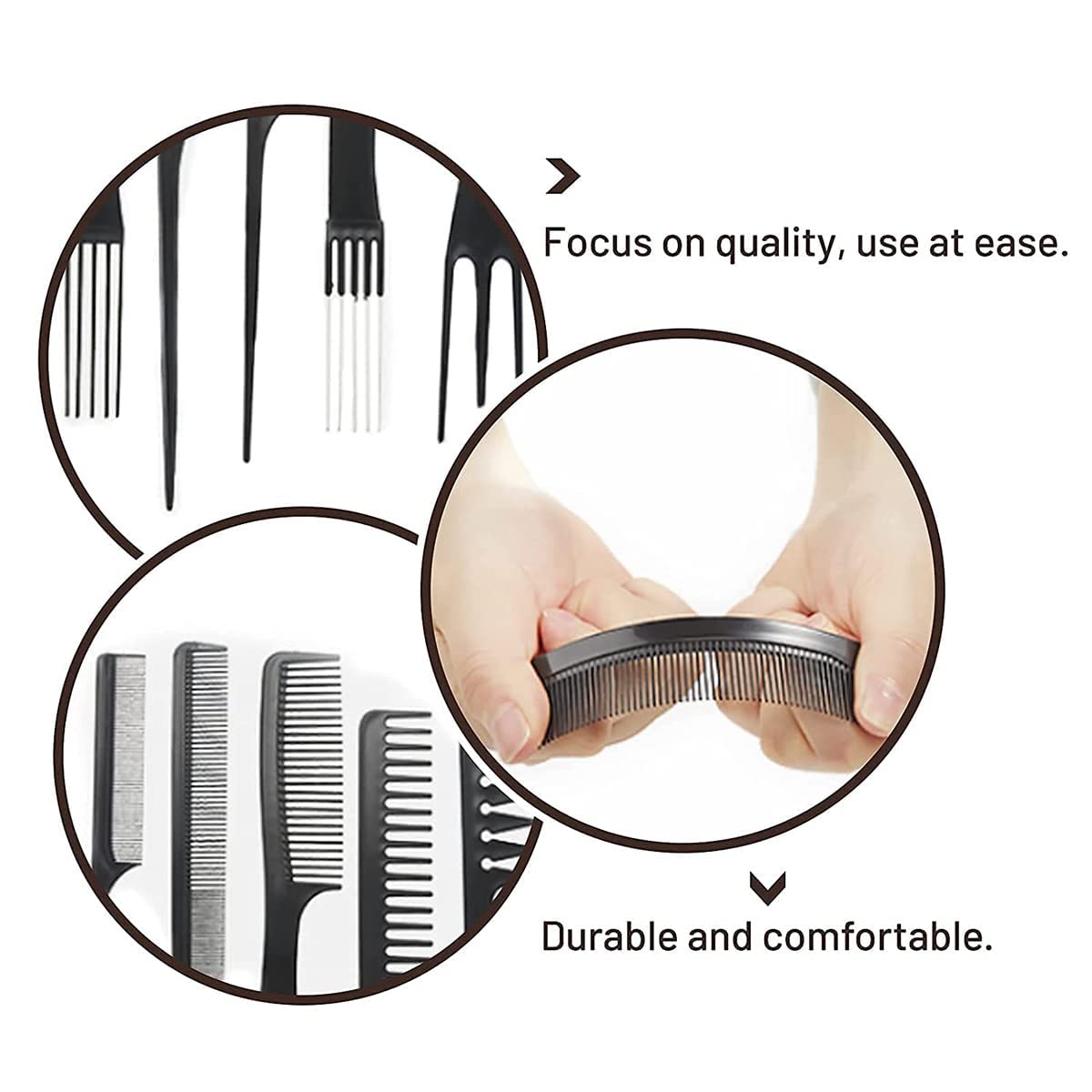 10Pcs Professional Hair Combs Set - Wide Tooth Comb, Anti-Static Barber Comb, Fine Hair Styling Comb, Detangling Comb & Rat Tail Comb for Men & Women with Long Thick Curly Hair - Perfect for Salon, Home Styling & Travel Hair Care