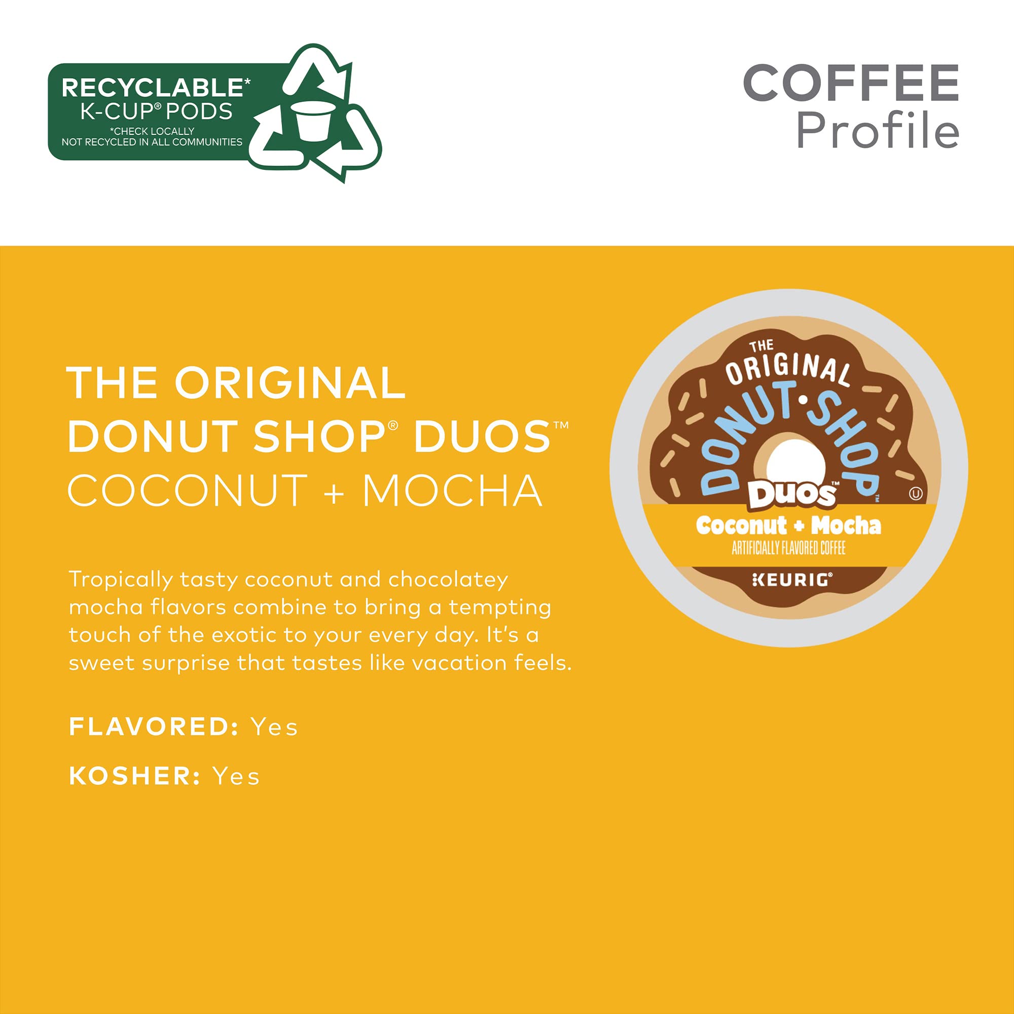 The Original Donut Shop Duos Coconut Mocha K-Cup Pods for Keurig - Medium Roast Coffee, 72 Count - Perfect for Office, Home Brewing & Morning Energy Boost