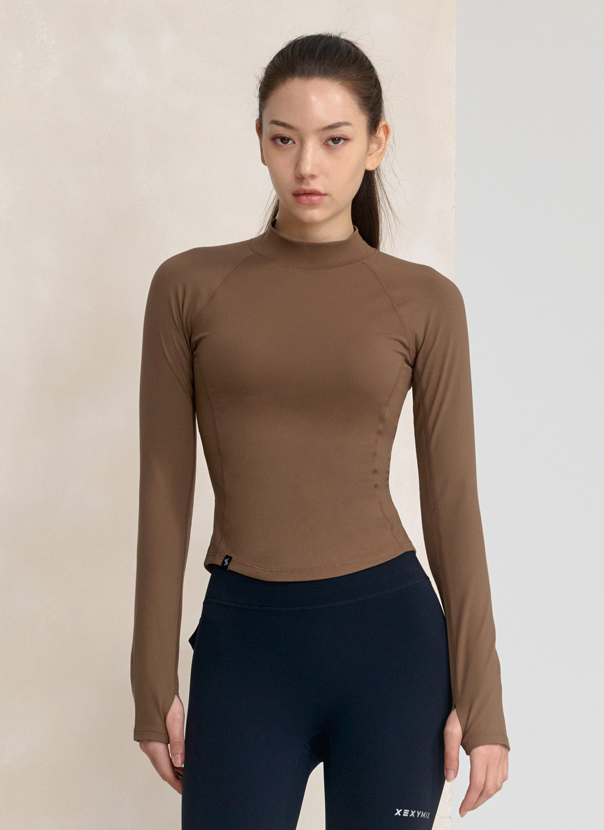 Stylish Peach Mock Neck Long Sleeve Top for Women - Perfect for Office Wear, Casual Outings & Fall Layering