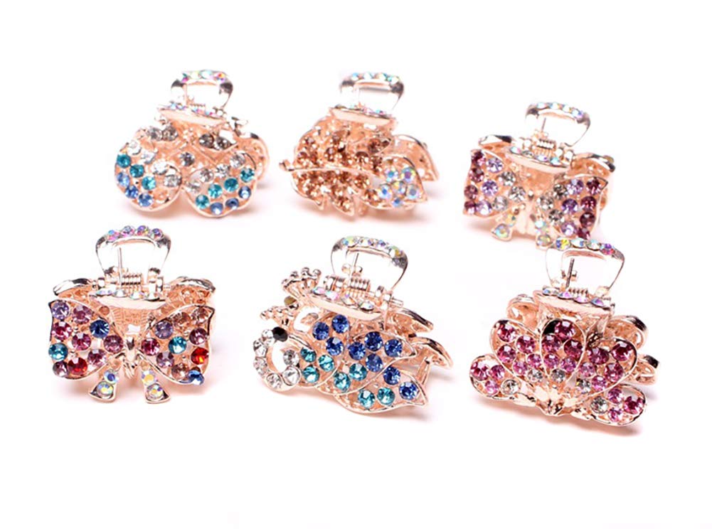 6 PCS Women's Alloy Rhinestone Non-Slip Mini Hair Claw Clips - Small Bang Jaw Hair Clamps & Grip Pins for Fine Hair (Style A#) - Perfect for Daily Styling, Work, Parties & Special Occasions