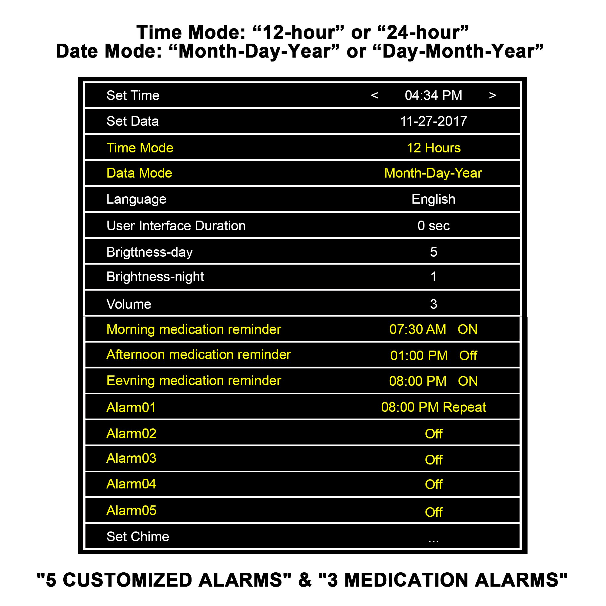 Large Display Digital Dementia Clock for Seniors - Easy-to-Read Day/Date Alarm Clock with 8 Alarm Options & Auto-Dimming Feature - Ideal for Alzheimer's Patients, Elderly Care, and Memory Support (Home & Care Facility Use)
