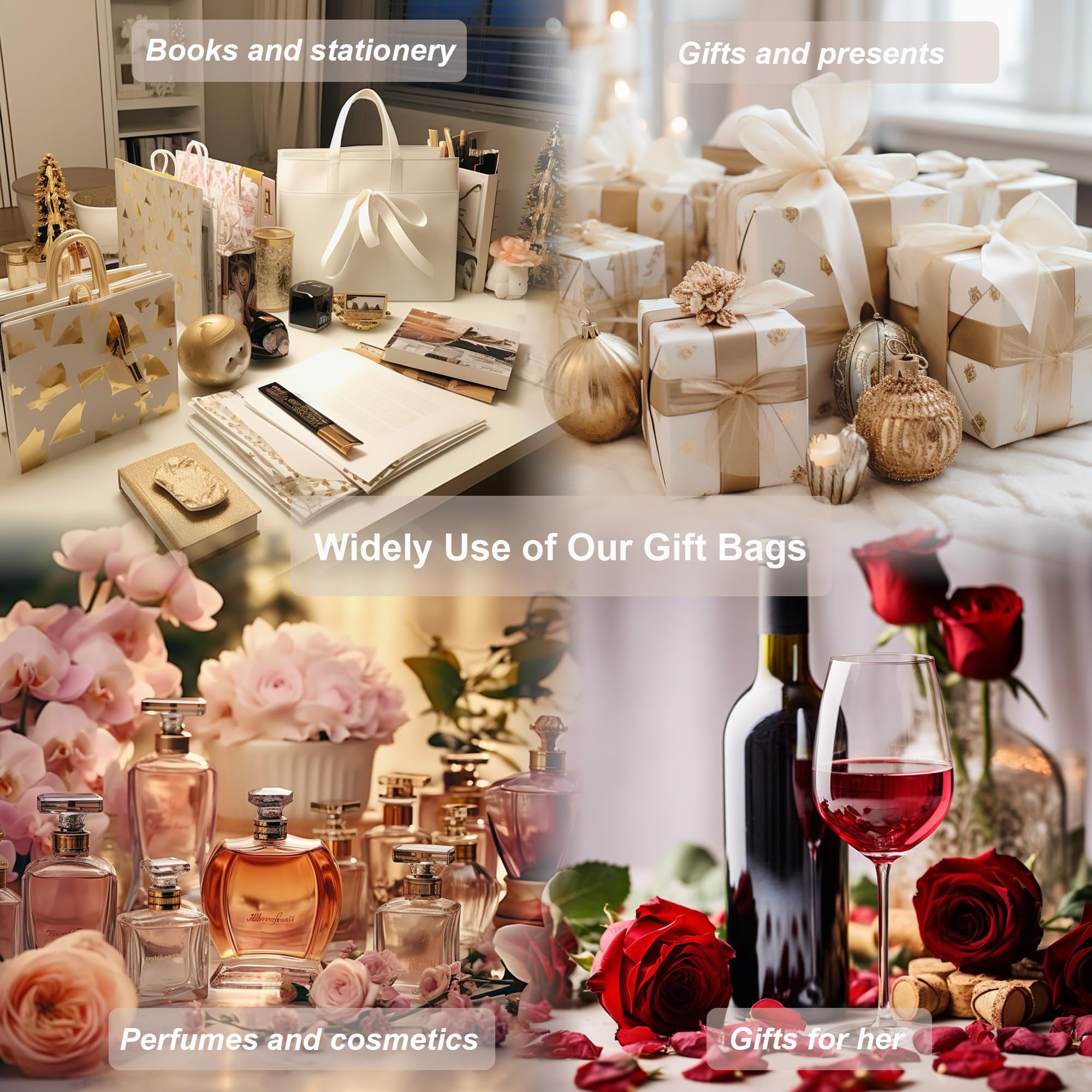 SHIPKEY 12 Pack White Gift Bags with Tissue Paper - 12.5x4.5x11 Inches Large Paper Bags with Ribbon Handles for Birthday, Wedding, Baby Shower & Holiday Gifts