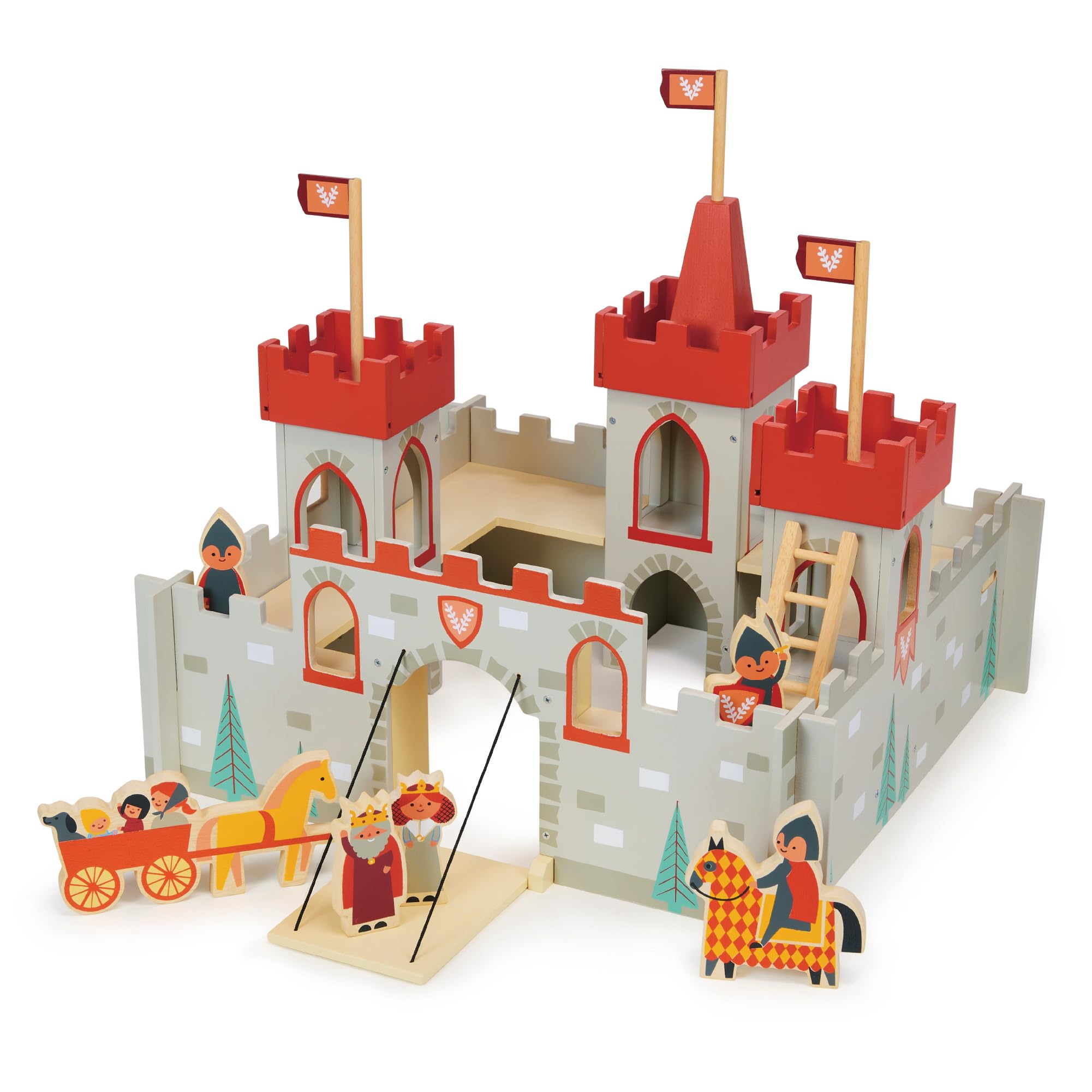 Mentari Toys King's Castle - Wooden Castle Playset with 6 Figures for Kids - Encourages Storytelling & Imaginative Play - Perfect for Preschool Pretend Play & Creative Role-Playing Games - Ages 3+