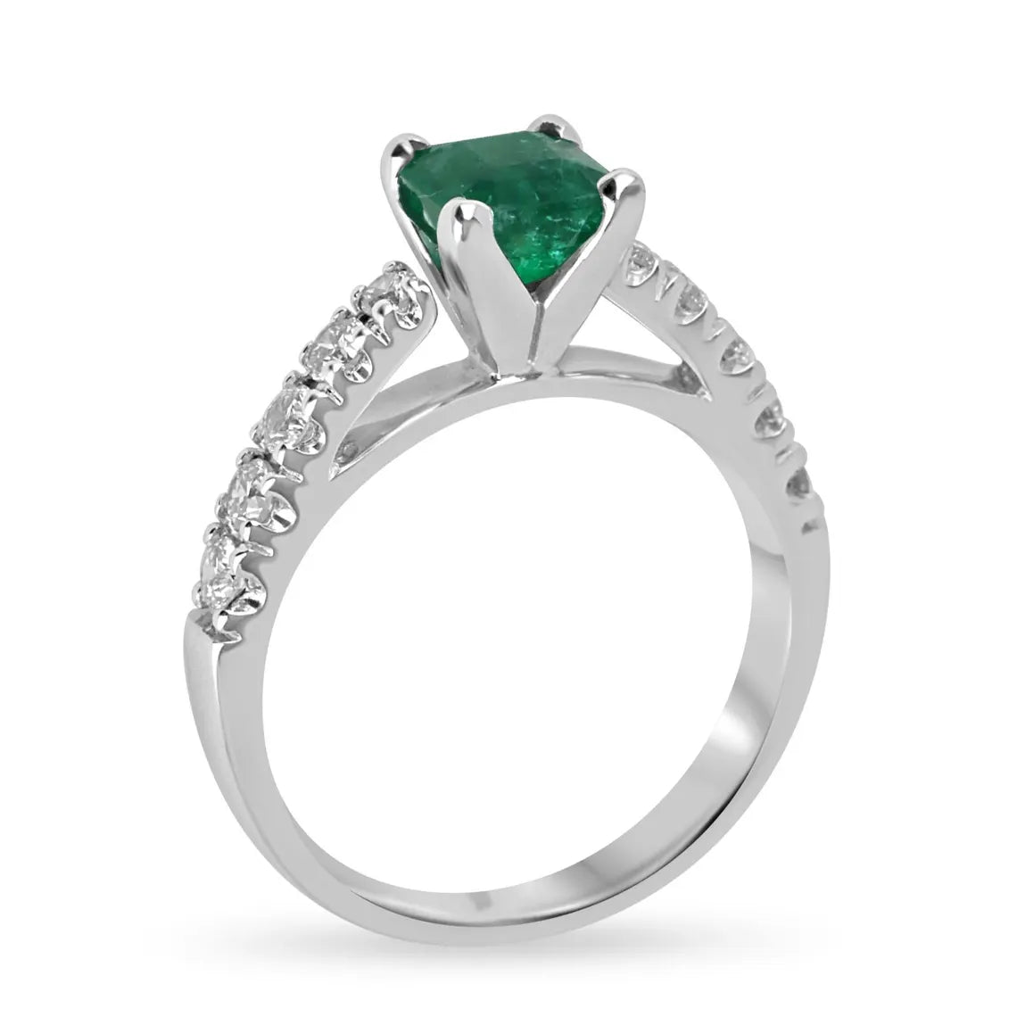 1.50tcw Rich Green Asscher Cut Emerald & Diamond Accent Engagement Ring for Women - Perfect for Proposals, Anniversaries & Special Occasions