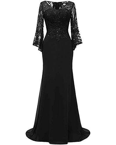 Elegant Mother of The Bride Lace Long Sleeve Mermaid Evening Dress - Chiffon Formal Gown for Wedding, Cocktail Party & Special Occasions