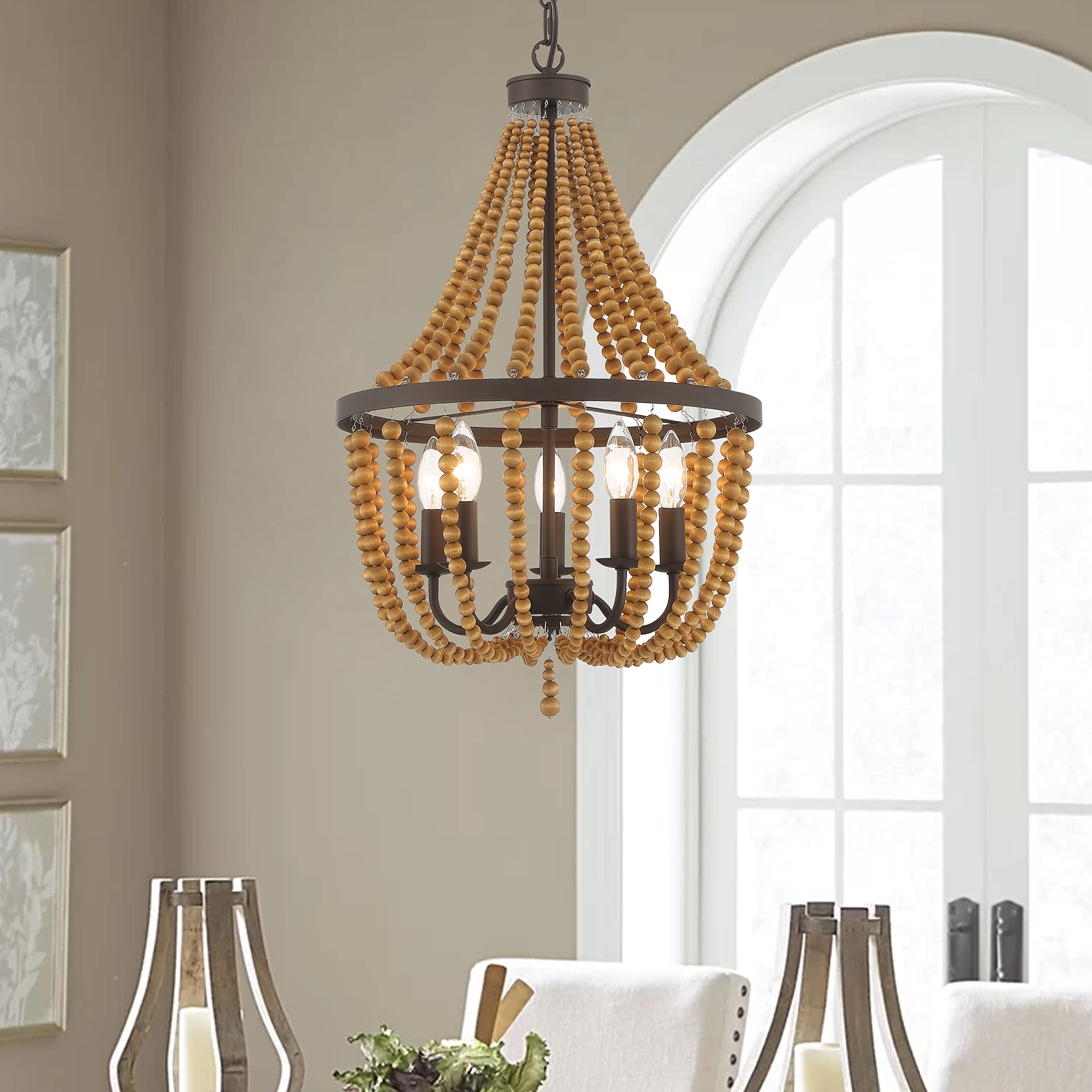 Vanity Art 5-Light Candle Style Empire Chandelier with Beaded Accents - Modern Hanging Ceiling Light Fixture for Dining Room, Kitchen & Living Room in Oil Rubbed Bronze | Elegant Lighting for Home Decor & Special Occasions (SYB3215RB-DK)